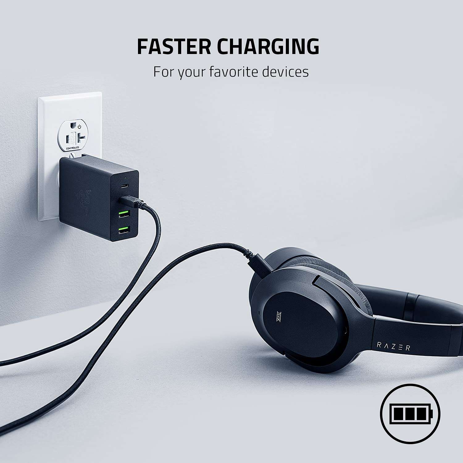 Razer USB-C 130W GaN Charger: 4 Ports - Super Fast Charging for Laptops, MacBook, iPad, iPhone, Samsung Galaxy - Charge Multiple Devices - Compact & Travel Ready - International Plugs Included - Black - Image 4