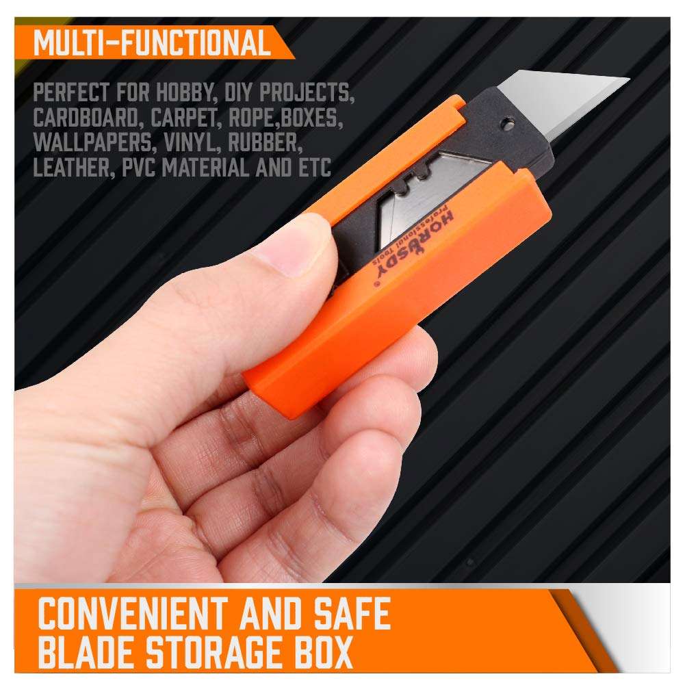 HORUSDY 4-Pack Box Cutter Utility Knife, Heavy Duty Aluminum Shell Retractable Box Cutter for Cardboard, Boxes and Cartons, Extra 10 Blades - Image 7