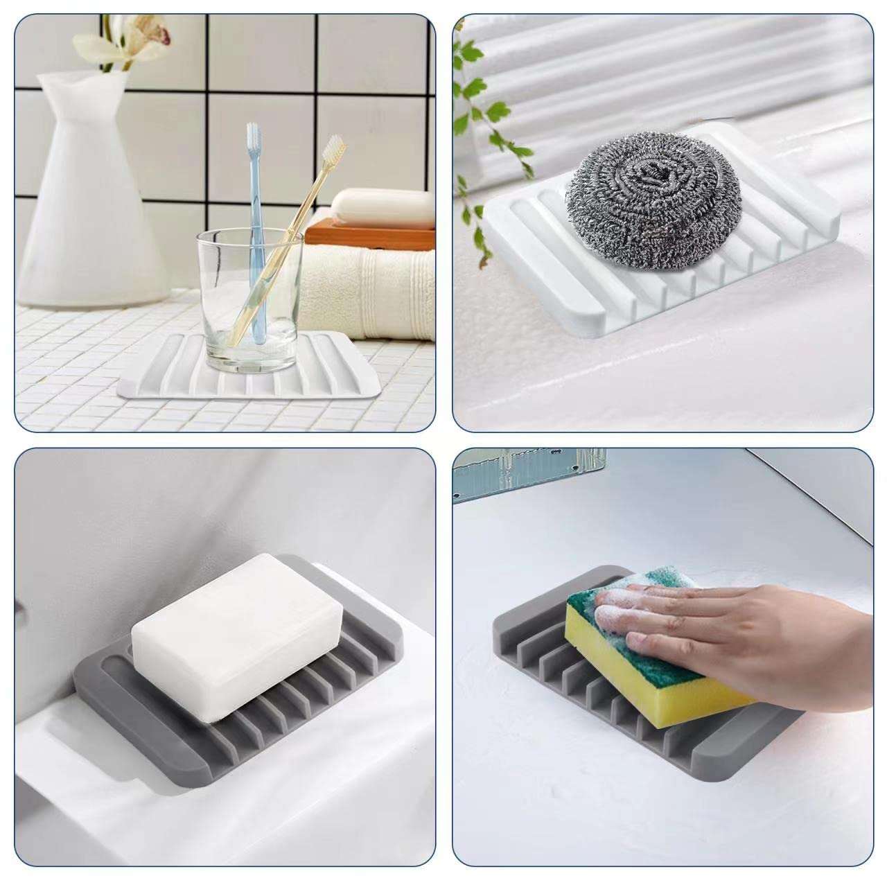 2PCS KAJUDA Self Draining Soap Dishes, Premium Silicone Soap Holder & Saver for Shower, Bathroom, Bath Tub, Razor, Sponges, Bar Soap Dish to Keep Soap Dry, Can Extend Soap Life, Easy Clean (Grey) - Image 4