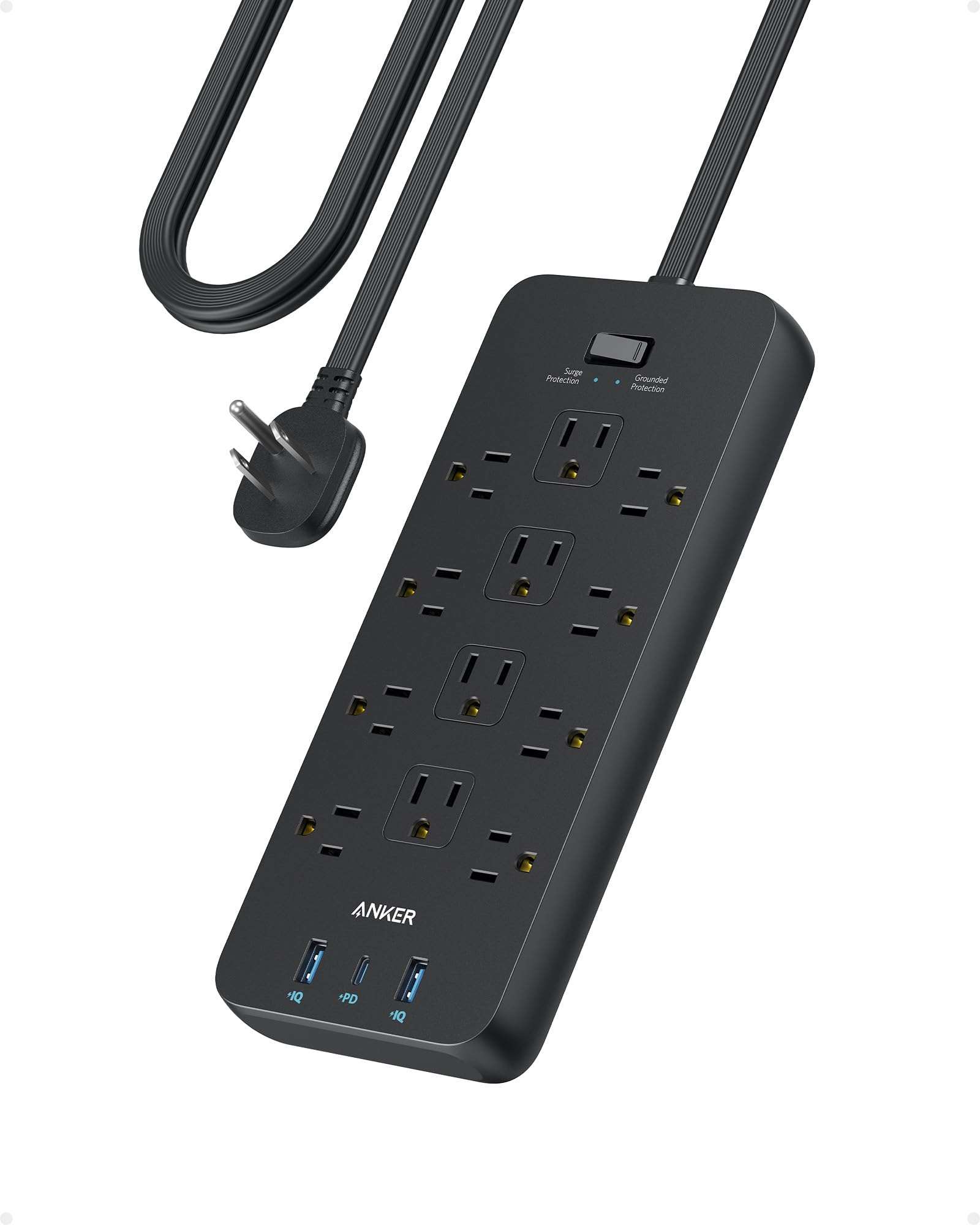 Anker Surge Protector Flat Plug Power Strip(2100J), 12 AC Outlets, 5feet Flat Extension Cord, 1USB C and 2 USB Ports for Multiple Devices, 20W Fast Charging for Home, Office, Dorm Essential, TUV - Image 1