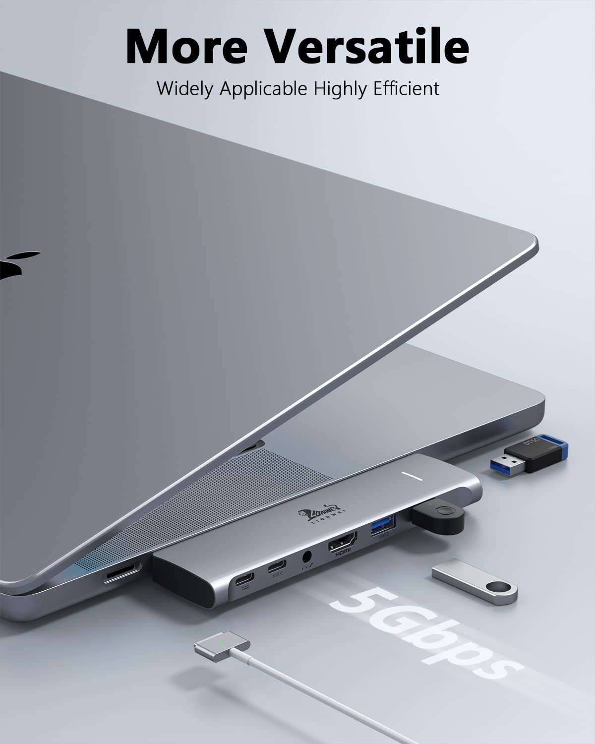 USB C Hub Adapter for MacBook Pro/Air M1M2M3 2022 2021 2020 13"15"16",Multiport MacBook Adapter MacBook Accessories with 4K HDMI,3USB3.0,Audio,100W Thunderbolt-Enabled USB-C,Support MagSafe 3 Charging - Image 7