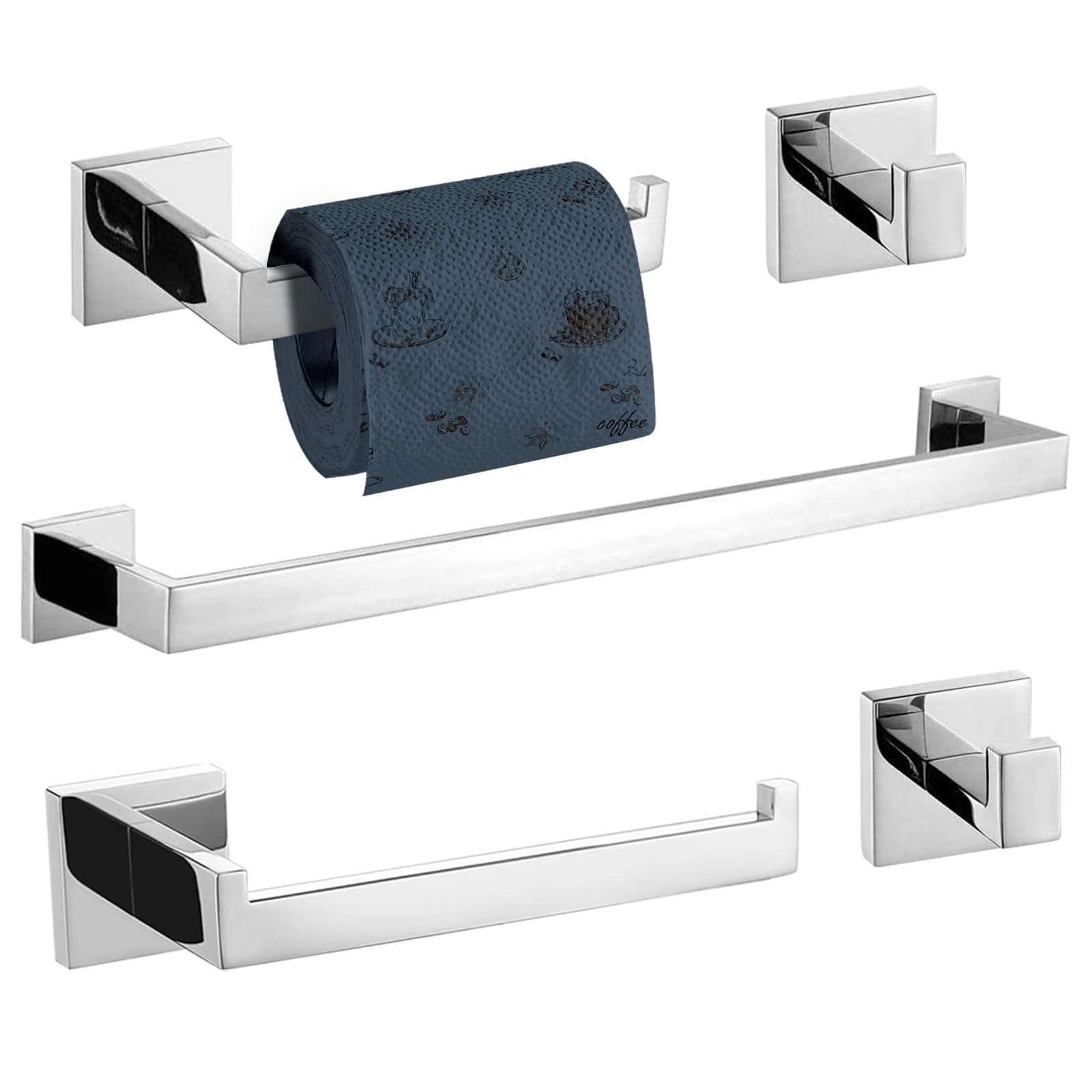 TURS 5-Piece Bathroom Hardware Set Polished Towel Bar Sets Include 23.4 Inch Towel Rail Hand Towel Bar Tissue Holder and 2 Towel Hooks, Stainless Steel Wall Mounted Towel Racks for Bathroom - Image 1