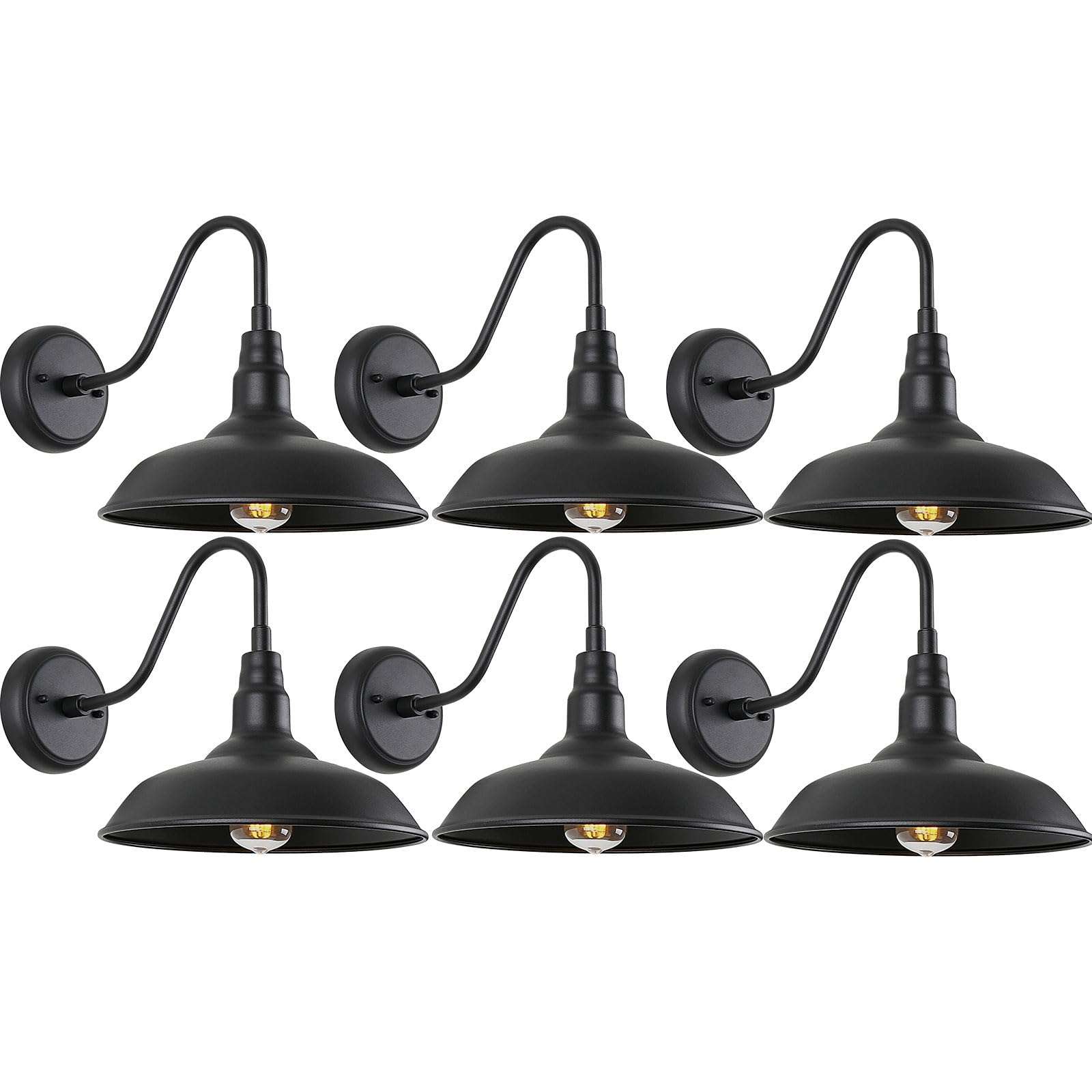 GOALPLUS 10in. Gooseneck Barn Light 6 Pack Farmhouse Wall Mount Light Fixture Exterior Waterproof Black Industrial Wall Sconce for Porch, Garage, Patio and Doorway, E26, LM2201-6P - Image 1
