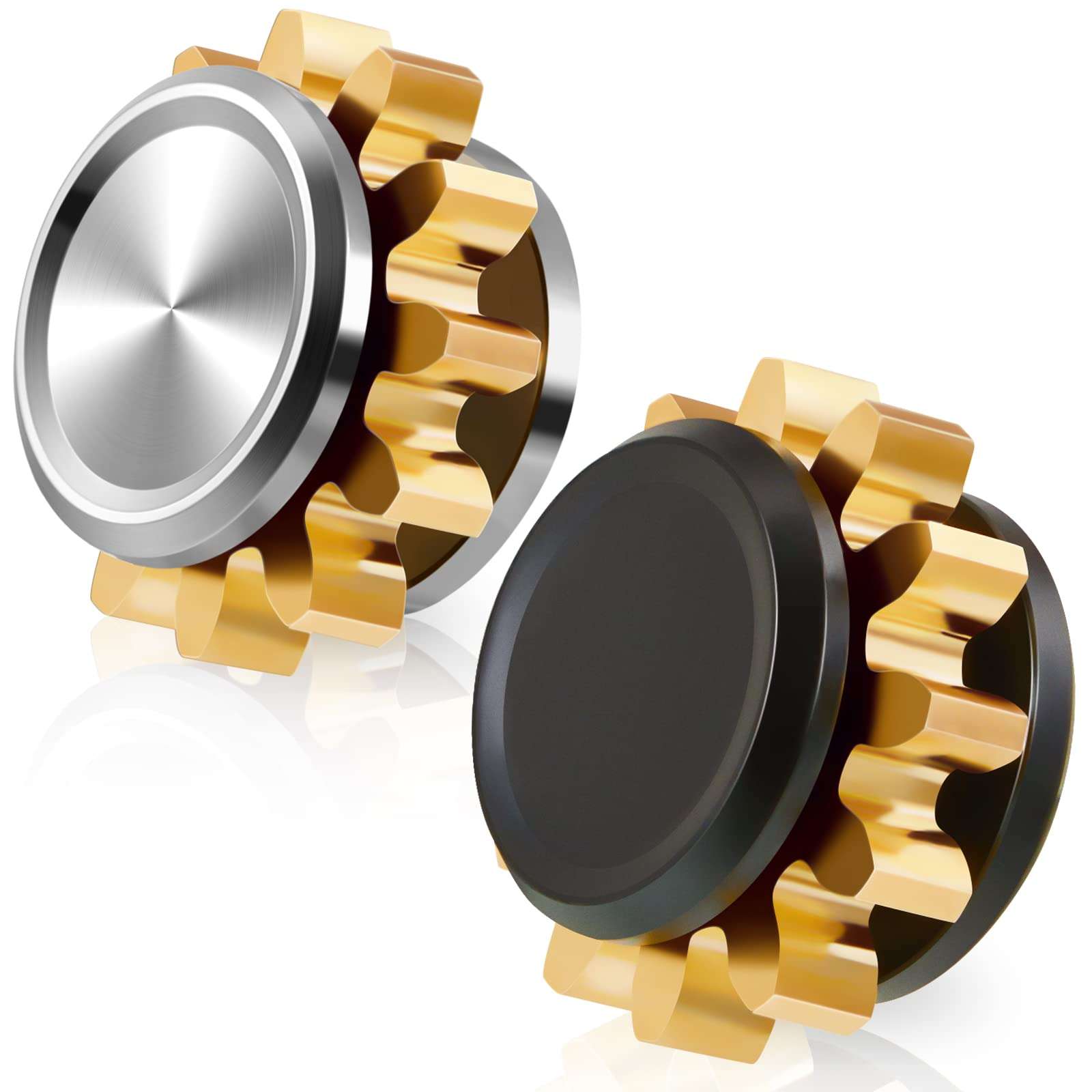 2 Pieces Copper Gear Metal Spinner Toy Small Fidget Toy Solid Metal Brass Gear Mini Steel Bearing for Adults Copper Design Boredom Killing Time Toys(Black, Silver, Gold) - Image 1