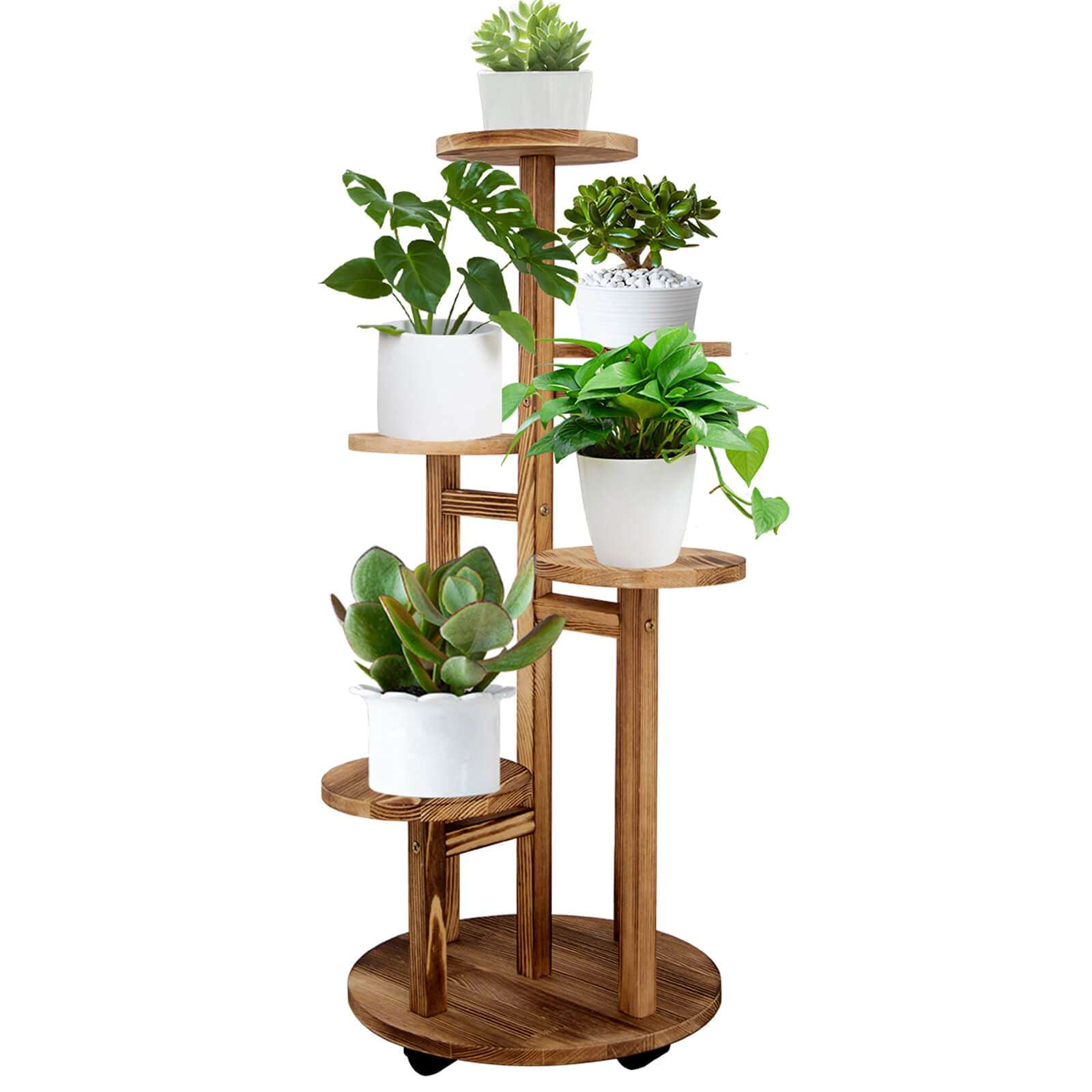 GEEBOBO 5 Tiered Tall Plant Stand for Indoor, Wood Plant Shelf Corner Display Rack, Multi-tier Planter Pot Holder Flower Stand for Living Room Balcony Garden Patio (Walnut) - Image 8