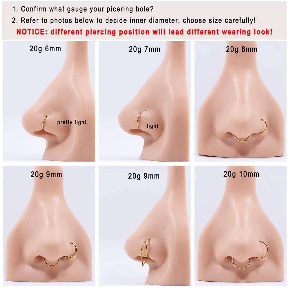 FANSING Men Women 316L Surgical Steel Hinged Nose Rings Hoop for Nostril Septum Cartilage Helix Daith Tragus Rook Conch Lip Ear Lobe Piercings - Image 5