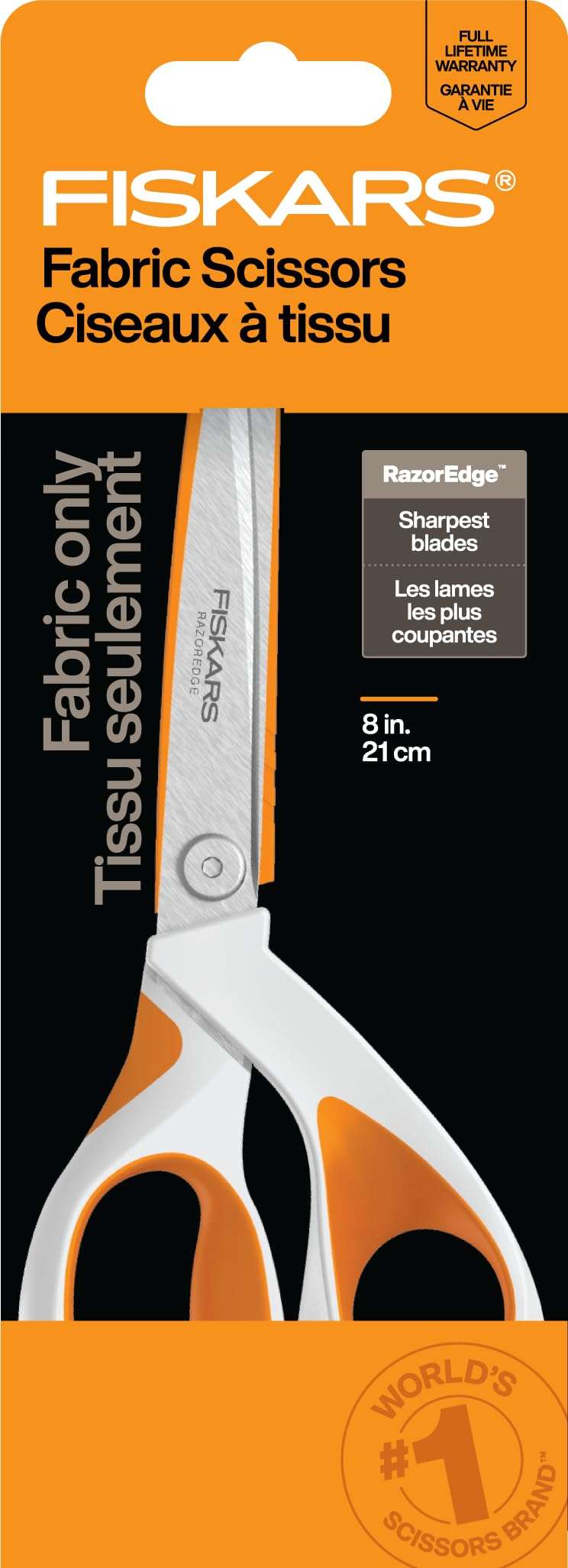 Fiskars RazorEdge Fabric Scissors - 8" Heavy Duty Fabric Shears with SoftGrip Ergonomic Handle, Premier Grade Stainless Steel Blades - Image 1