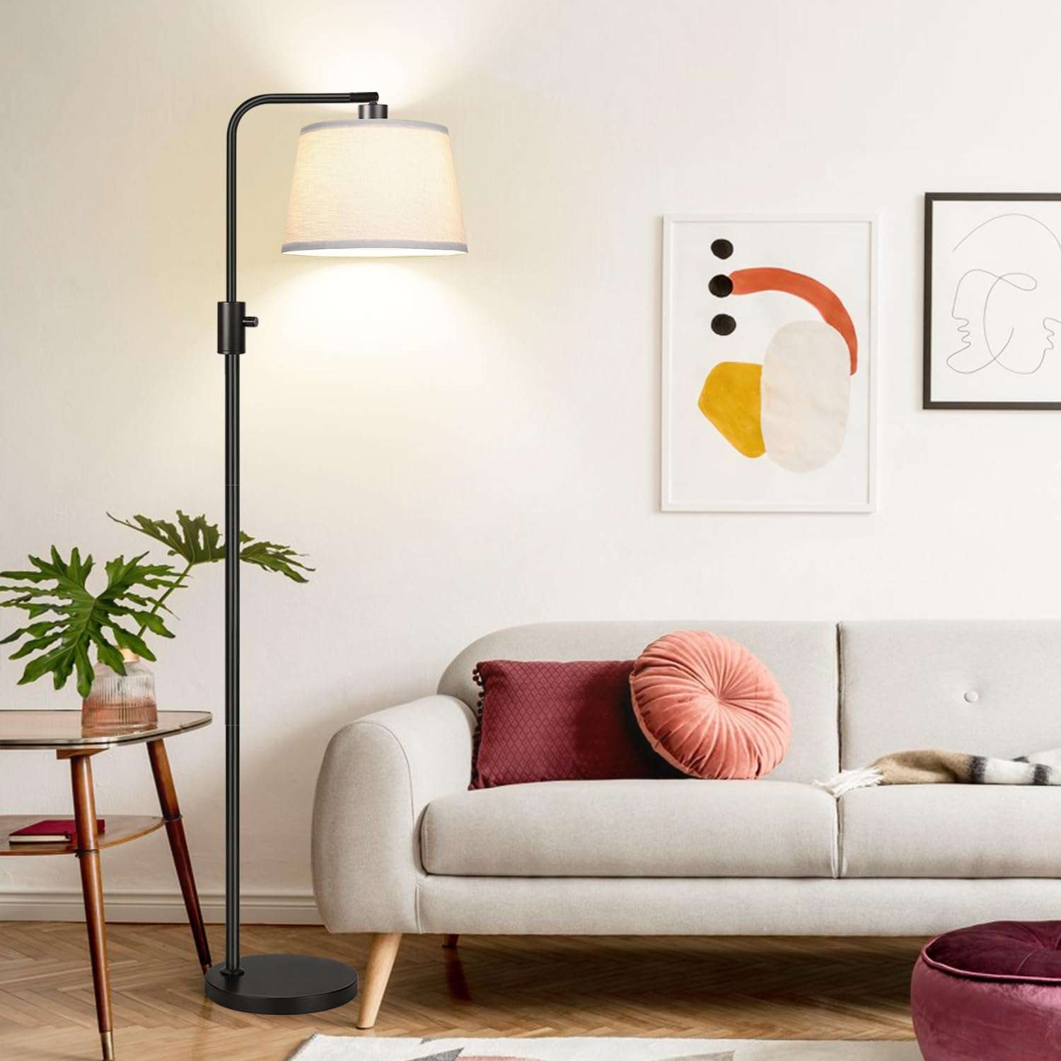 【Upgraded】 Dimmable Floor Lamp, 1000 Lumens LED Edison Bulb Included, Arc Floor Lamps for Living Room Modern Standing Lamp with Linen Shade, Tall Lamp for Bedroom Office Dining Room- Black - Image 6