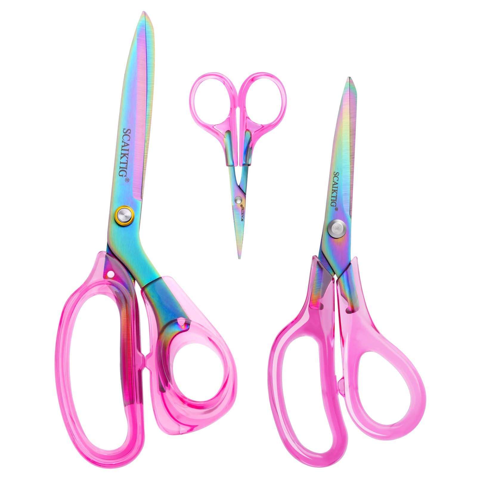 SCAIKTIG Acrylic Scissors Set, Office Scissors for Desk Heavy Duty, Pink Clear Comfort-Grip Handles and Titanium Coated Blades, Sharp Scissors all Purpose for Sewing, Art, Craft, School, Home Supplies - Image 1