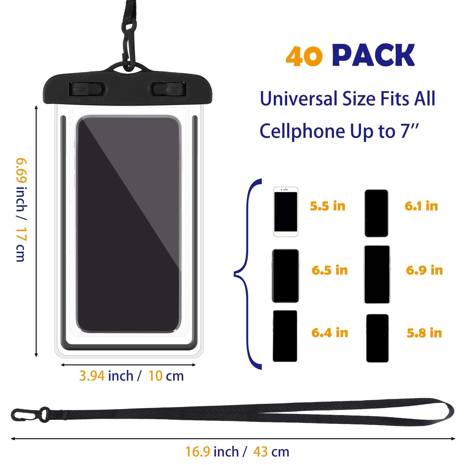 Flutesan 40 Pack Universal Clear Waterproof Phone Pouch Cell Phone Pouch Dry Bag Waterproof Cases Bag with Lanyard for Outdoor Sport Water Games Protect, up to 7 Inches(Multicolor) - Image 2