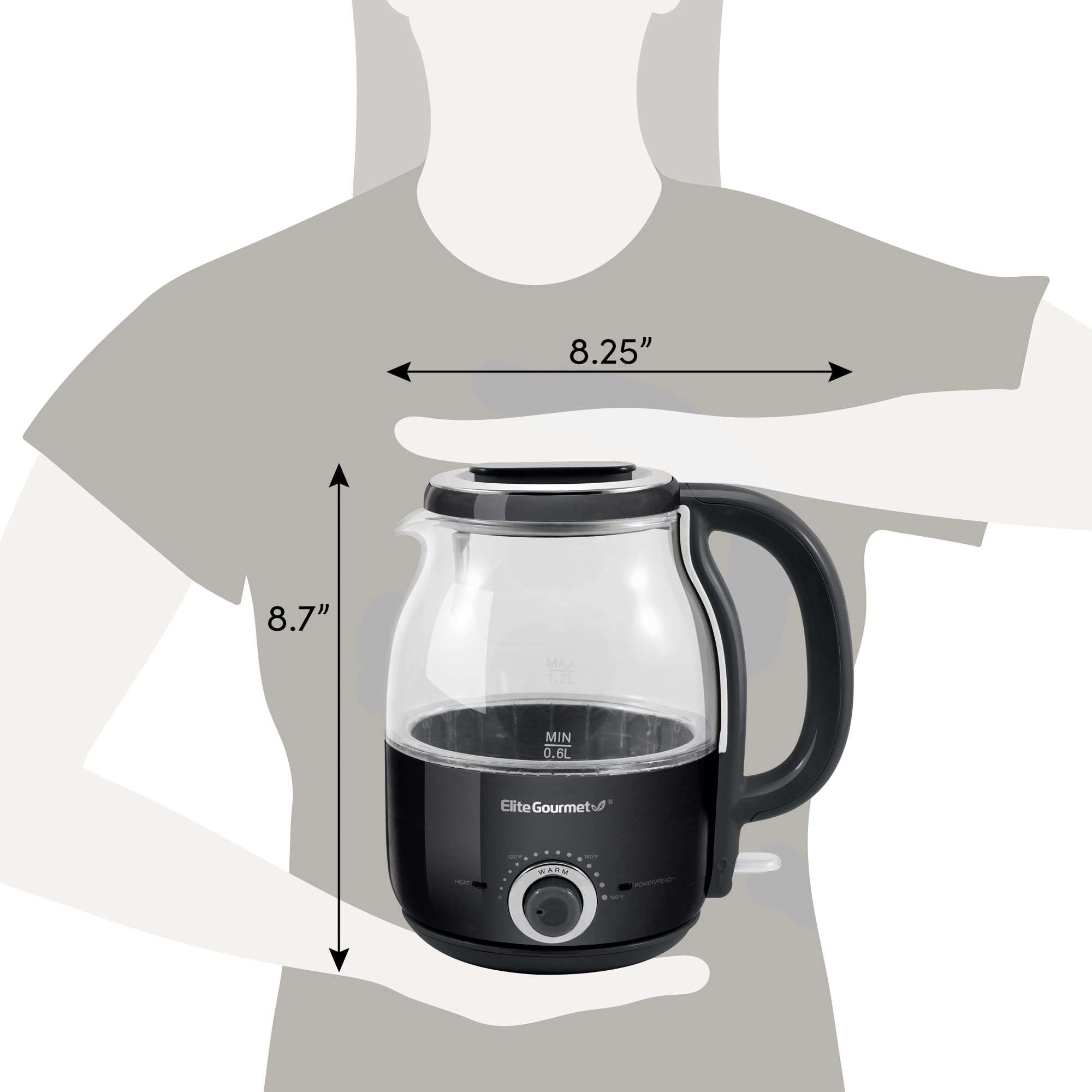 Elite Gourmet EKT1220B 1.2L Electric BPA-Free 1200W Glass Kettle, Temperature Dial Keep Warm Function, Cordless 360° Base, Blue LED Interior, Auto Shut-Off Function – Quick Boil, Black - Image 2