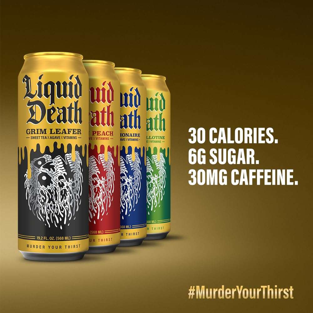 Liquid Death Iced Tea Variety 12-Pack (19.2 Oz Cans) | Grim Leafer | Rest in Peach | Dead Billionaire | Green Guillotine - Image 4