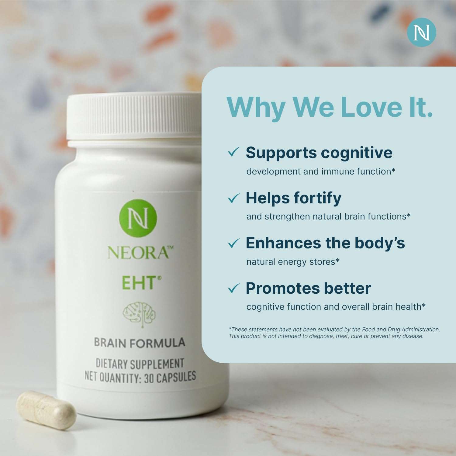 NEORA EHT - Brain Formula with EHT Extract, B6, B12, D, Alpha Lipoic Acid, Huperzine-A for Memory, Focus, Cognitive Health - 30 Capsules - Image 4
