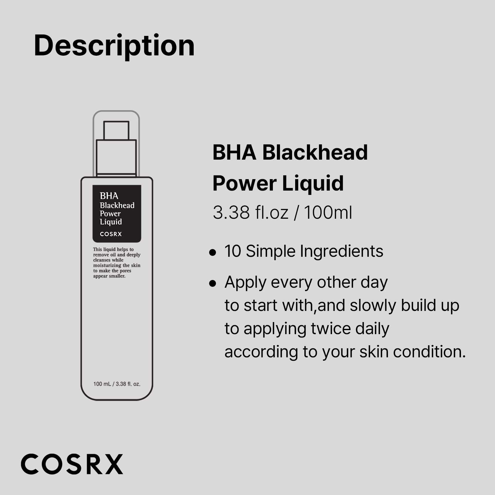 COSRX Niacinamide 2% + BHA 4% Blackhead Exfoliant Toner 3.38 fl.oz / 100ml, Korean Toner, Blackhead Remover, Pore Minimizer for Enlarged Pores, For All Skin Types, Korean Skin Care - Image 7