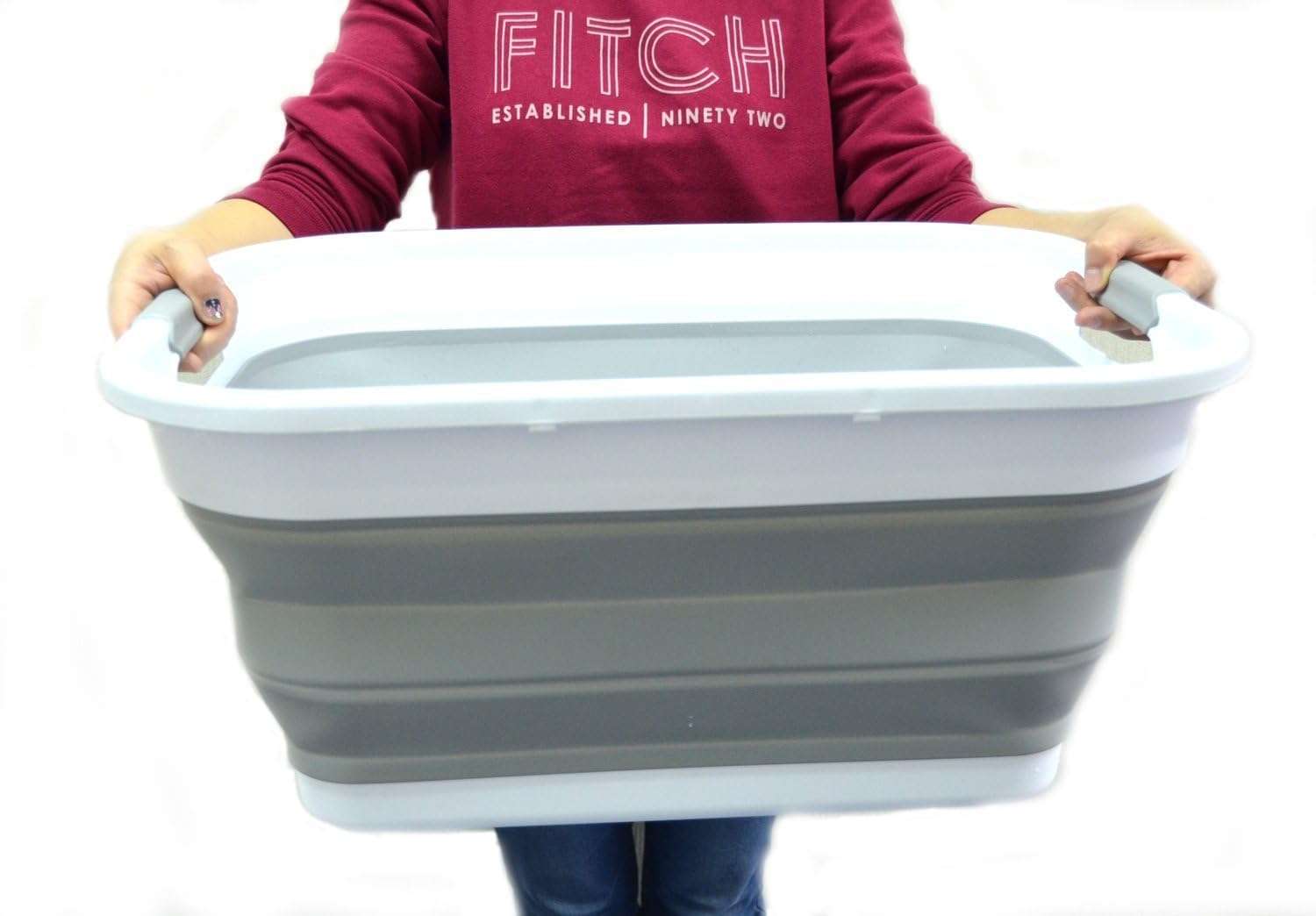 SAMMART 41L (10.8 gallon) Collapsible Plastic Laundry Basket-Foldable Pop Up Storage Container/Organizer-Portable Washing Tub-Space Saving Hamper, Water capacity: 32L (8.4 gallon) (Rectangular, Grey) - Image 7