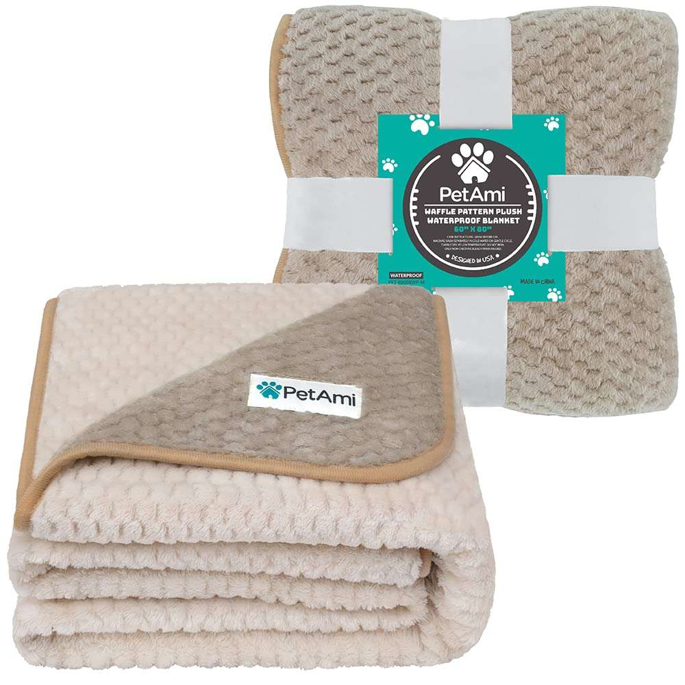 PetAmi Waterproof Dog Blanket, Leakproof XL Pet Blanket for Large Dogs, Furniture Sofa Couch Cover Protector, Fleece Cat Throw Bed Crate Kennel, Reversible Washable Soft Plush, Twin 60x80 Taupe Beige - Image 2