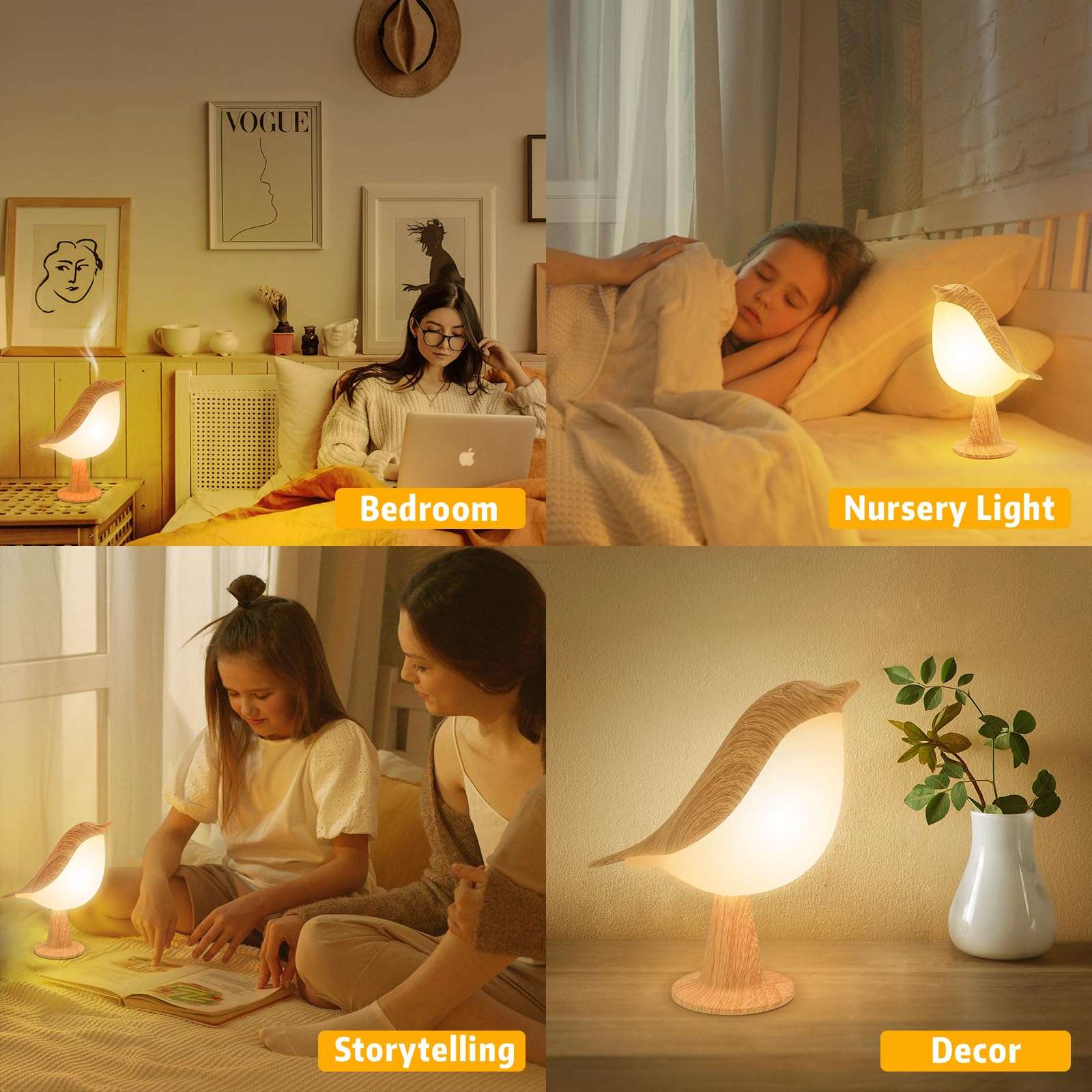Deogos Small Desk Lamp, Cute Bird Light Cordless Lamp with 3 Color Temperature and Touch Sensor,Kids Night Light with Rechargeable Battery for Bedroom Nightstand Bedside Table Room Decor - Image 5