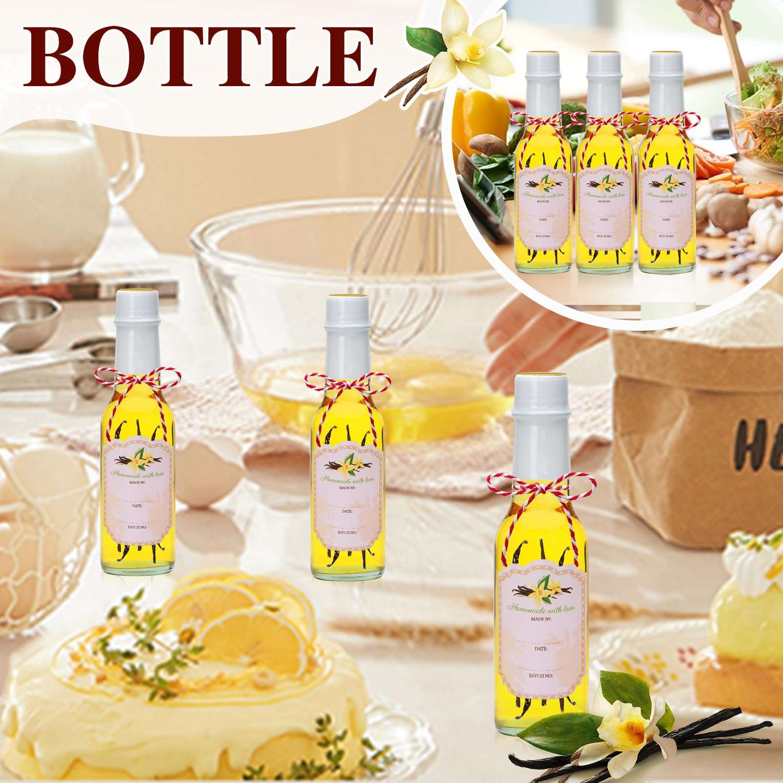 Hot Sauce Bottles 5 oz, Clear Woozy With Shrink Capsules, Small Wine Making With Lids for Bottling, Empty 5oz Glass Vanilla Extract With White Caps Set of 4 - Image 6