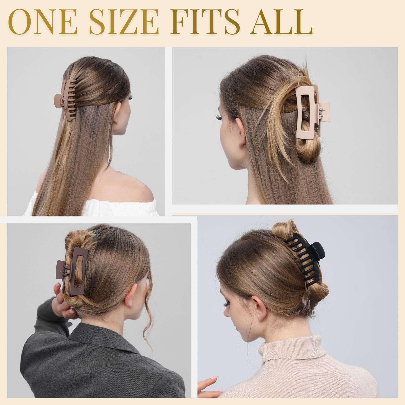 LuSeren Hair Clips for Women 4.3 Inch Large Hair Claw Clips for Women Thin Thick Curly Hair, Big Matte Banana Clips,Strong Hold jaw clips,Neutral Colors - Image 4