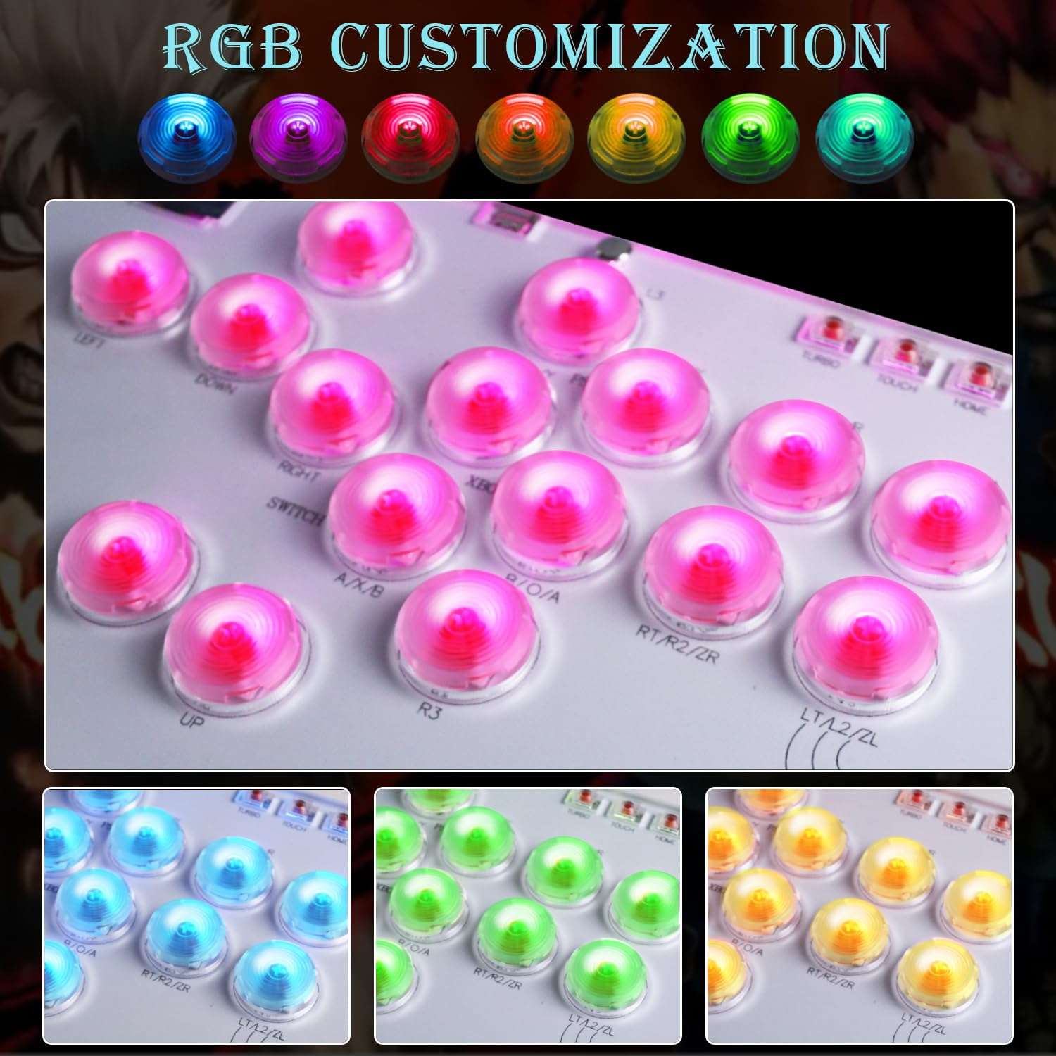 Arcade Stick All-Button Controller L16, Leverless Controller Street Fight with Turbo & SOCD, Arcade Stick Street Fight for PC/PS3/PS4/Steam/Switch Game Keyboard-Supports Hot Swap & Custom RGB(White) - Image 5
