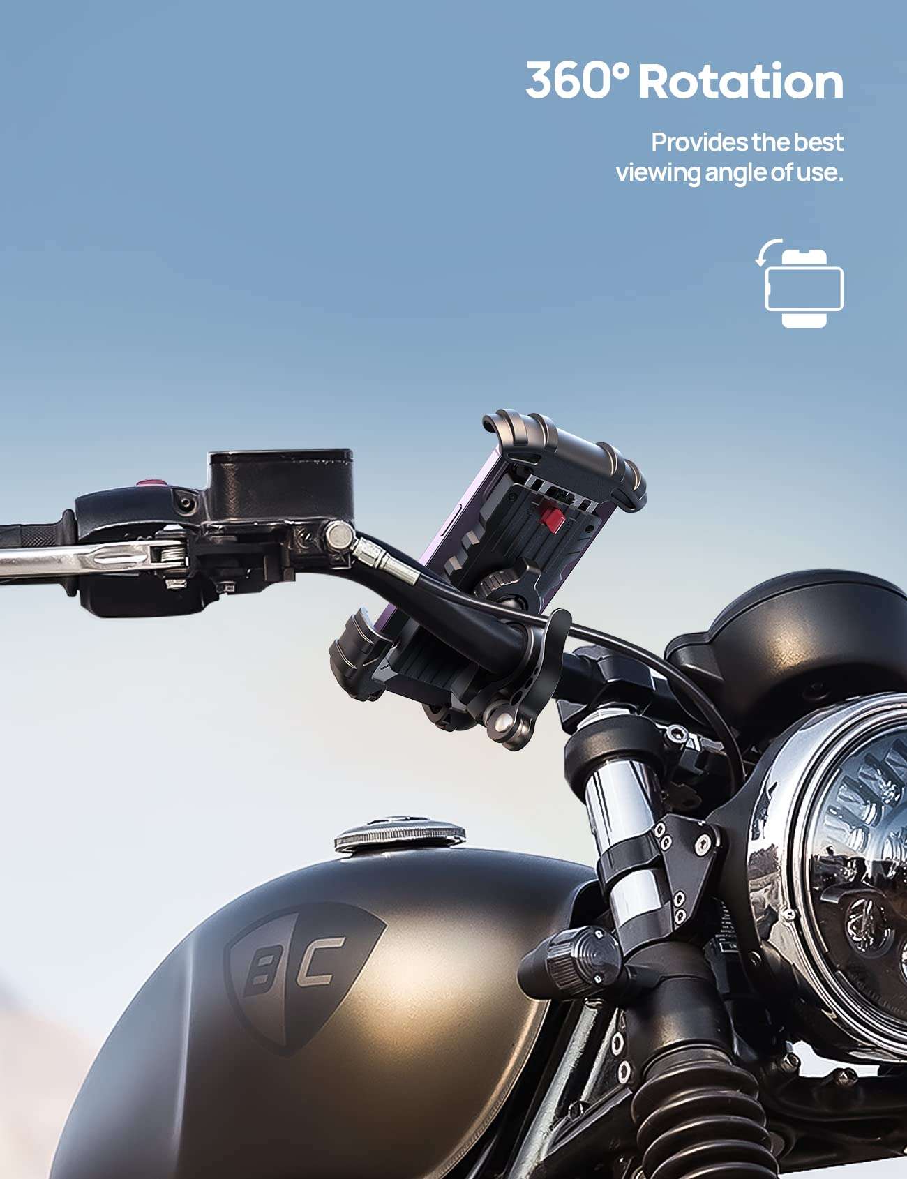 Lamicall Bike Phone Holder, Motorcycle Mount - Motorcycle Phone Holder, Handlebar Cell Phone Clamp, Scooter Phone Clip for iPhone Air 17 Pro Max, 16 15 Pro Max Plus, S20, More 4.7 to 6.8" Smartphones - Image 4