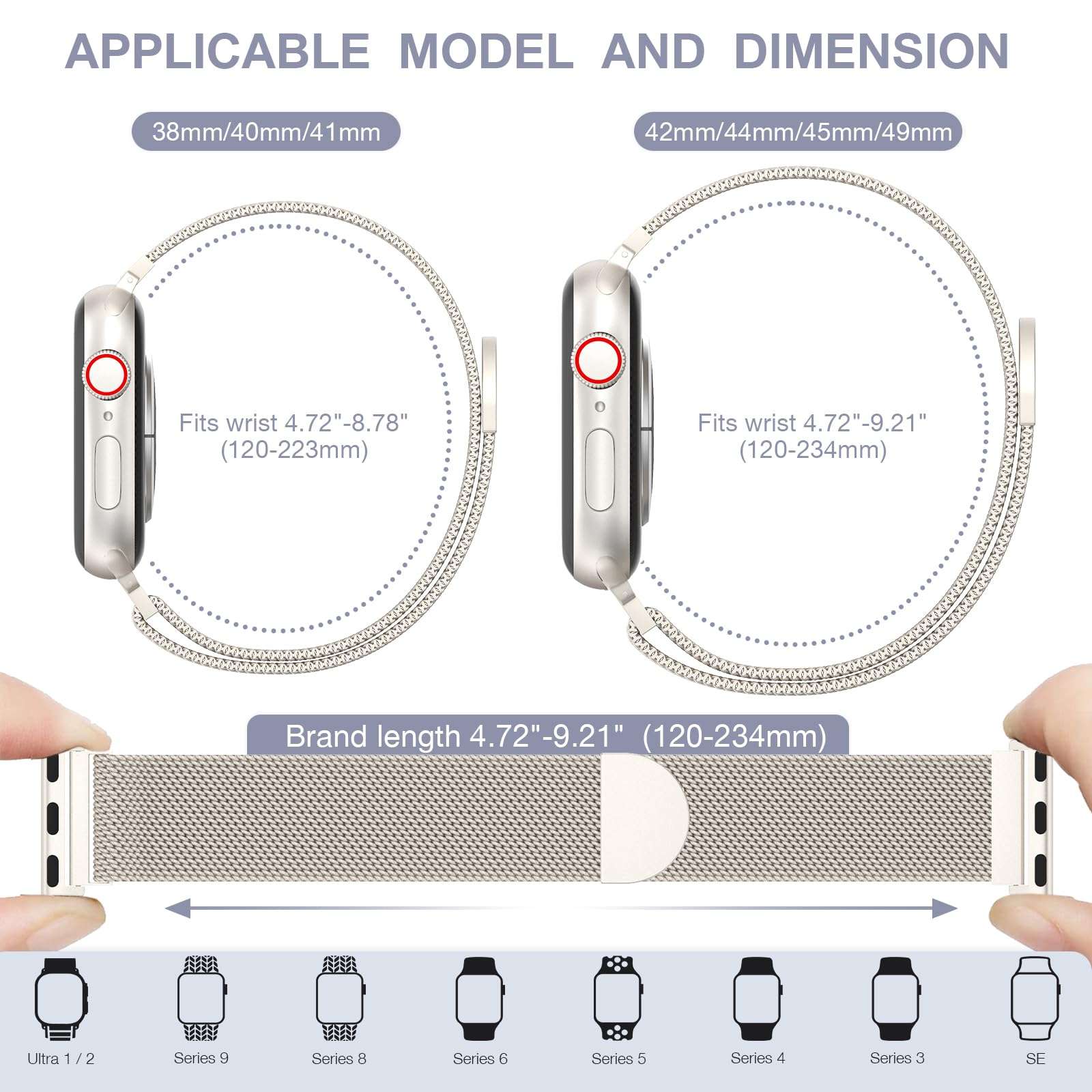 BELONGME 3 Pack Mesh Loop Compatible with Apple Watch Bands for Women Men 40mm 41mm 38mm 42mm 44mm 45mm 49mm 46mm Series 11 10 9 8 7 6 5 4 Ultra3 SE3 2, Stainless Steel Metal Magnetic Strap for iWatch - Image 5