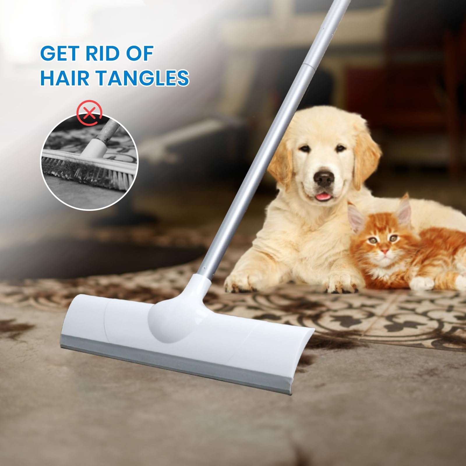 Magic Rubber Broom,50" Long Handle Floor Squeegee,Sweep and Squeegee Multifunction Household Cleaning Broom for Floor Kitchens Shower Tile Hardwood Vinyl Pet Hair (16.5inch) - Image 3