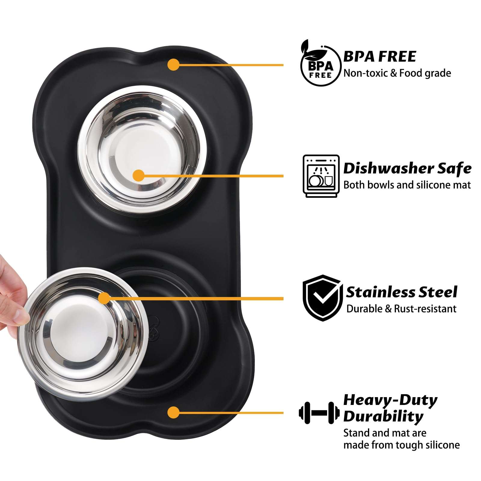 Hubulk Pet Dog Bowls 2 Stainless Steel Dog Bowl with No Spill Non-Skid Silicone Mat + Pet Food Scoop Water and Food Feeder Bowls for Feeding Small Medium Large Dogs Cats Puppies (S, Black) - Image 2