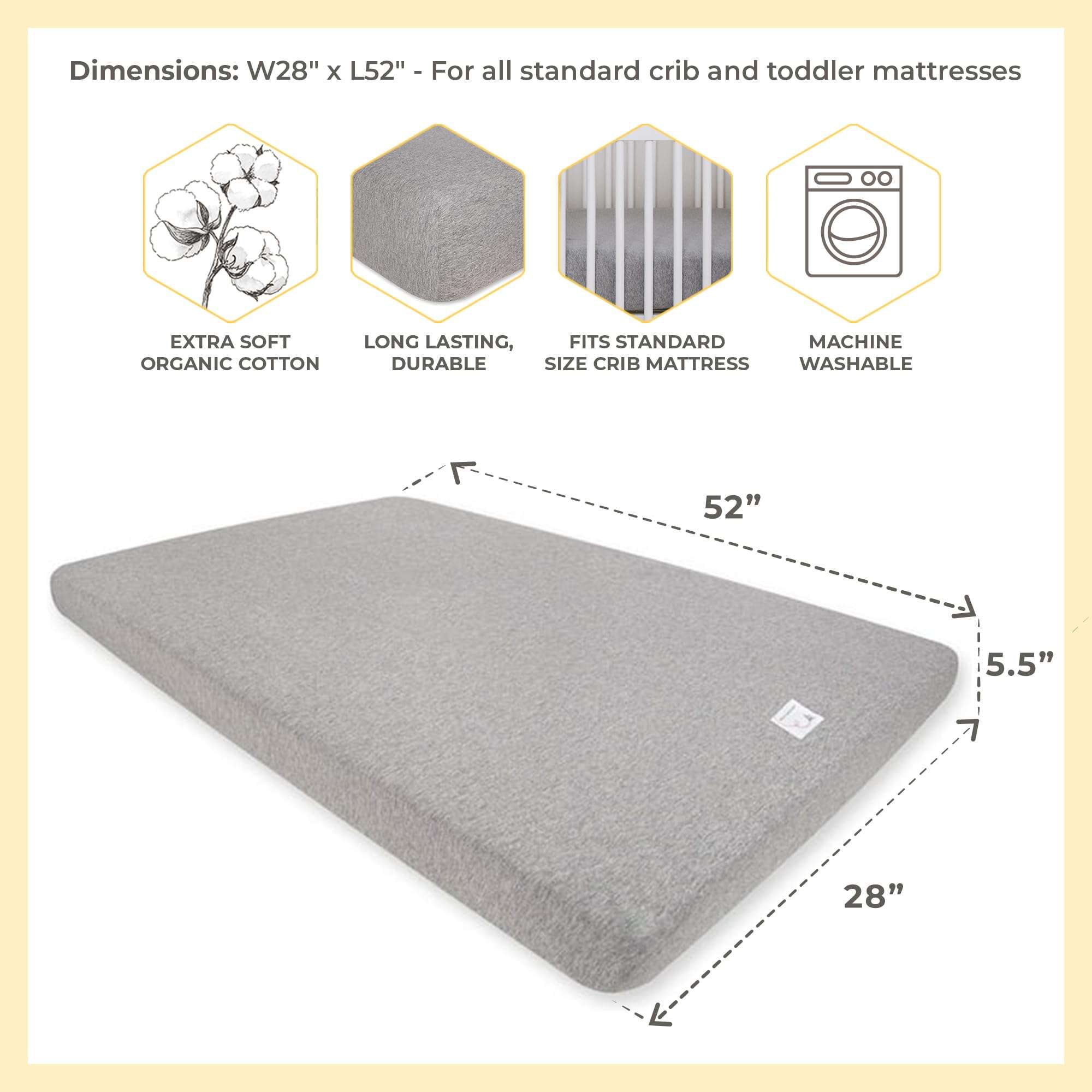 Burt's Bees Baby Essential Organic Cotton Fitted Crib Sheet, Breathable for Boy Girl Standard Crib & Toddler Mattresses - Image 2