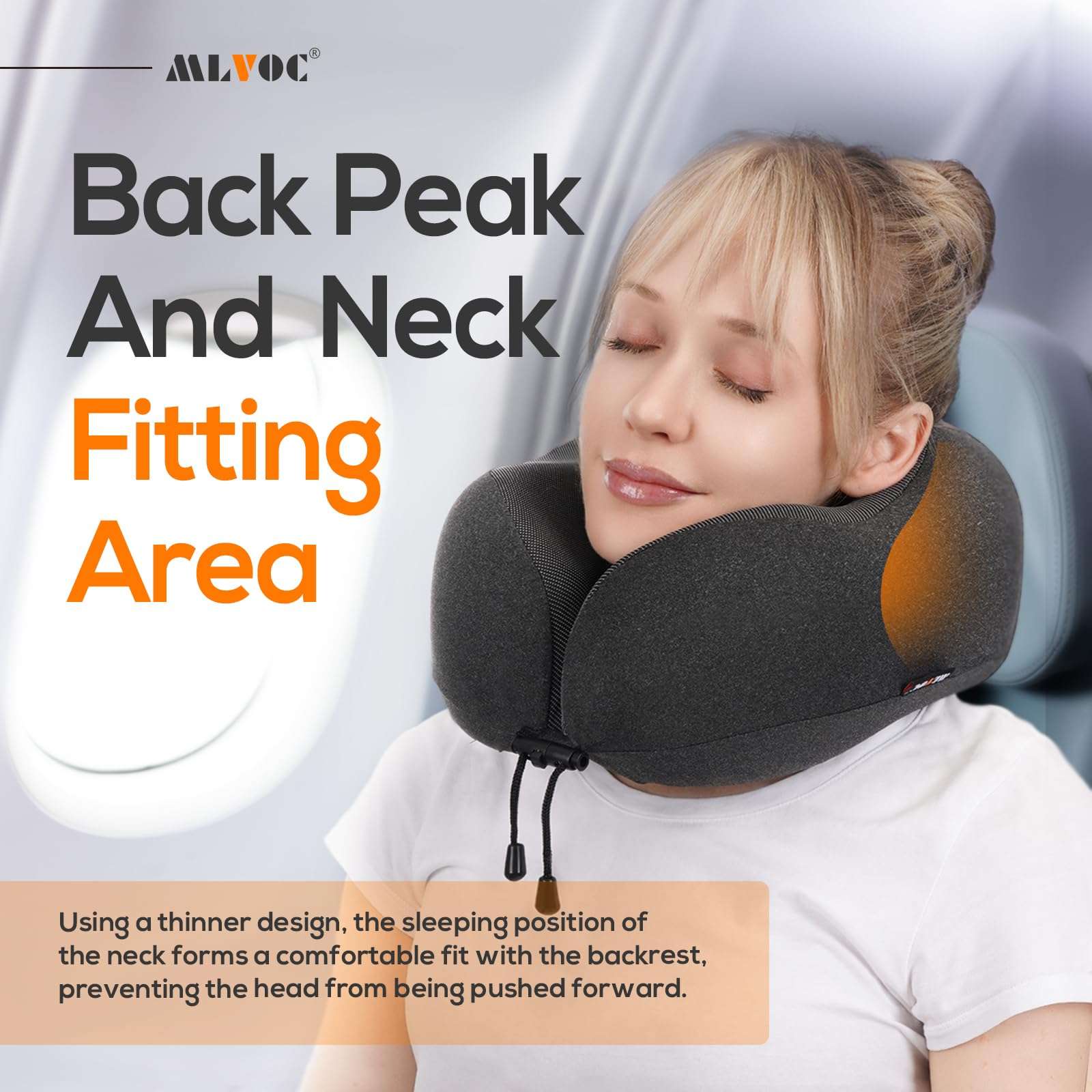 MLVOC Travel Pillow 100% Pure Memory Foam Neck Pillow, Comfortable & Breathable Cover, Machine Washable, Airplane Travel Kit with 3D Contoured Eye Masks, Earplugs, and Luxury Bag, Standard (Black) - Image 5