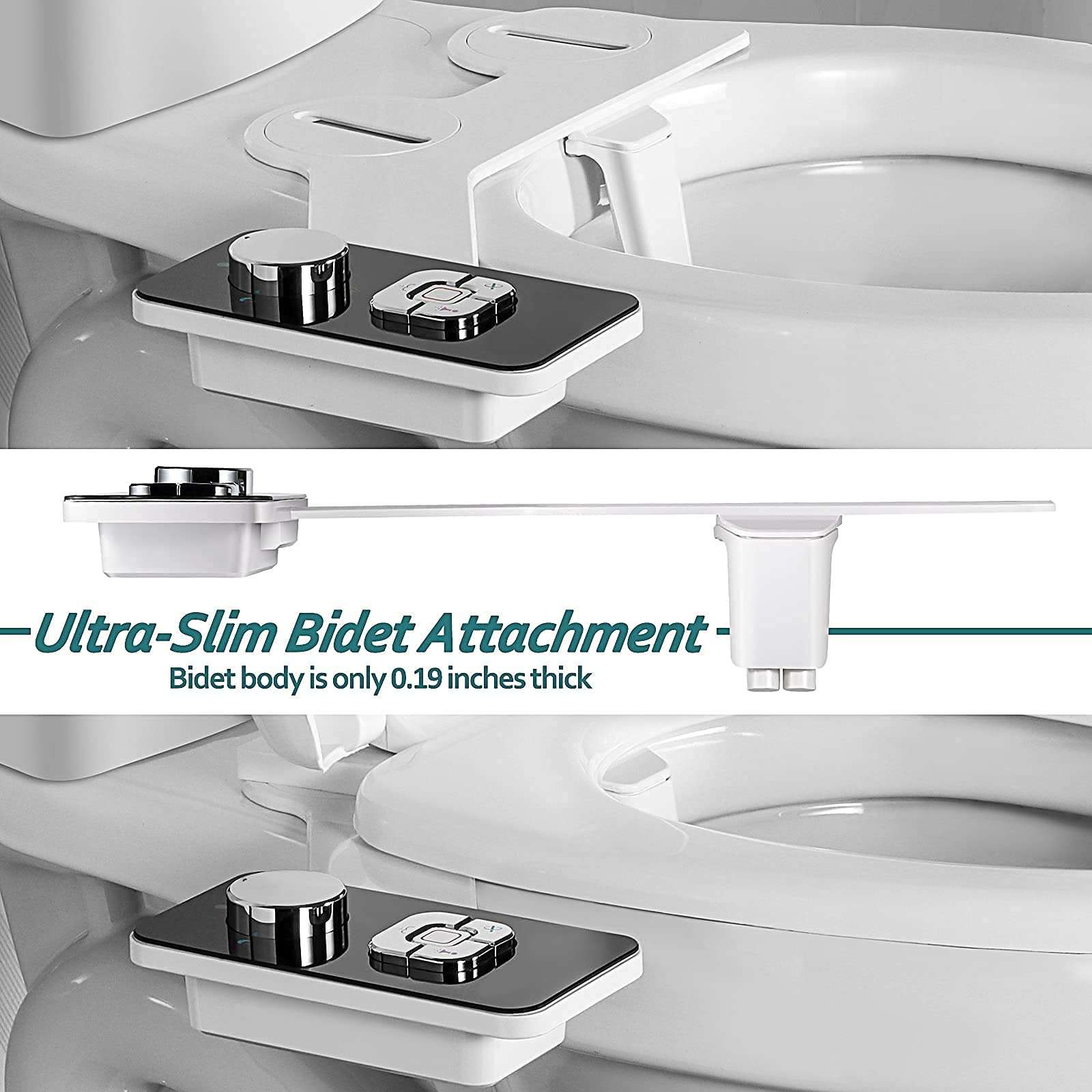 SAMODRA Bidet Attachment, Non-Electric Cold Water Bidet Toilet Seat Attachment with Pressure Controls, Retractable Self-Cleaning Dual Nozzles for Frontal & Rear Wash - Black - Image 4