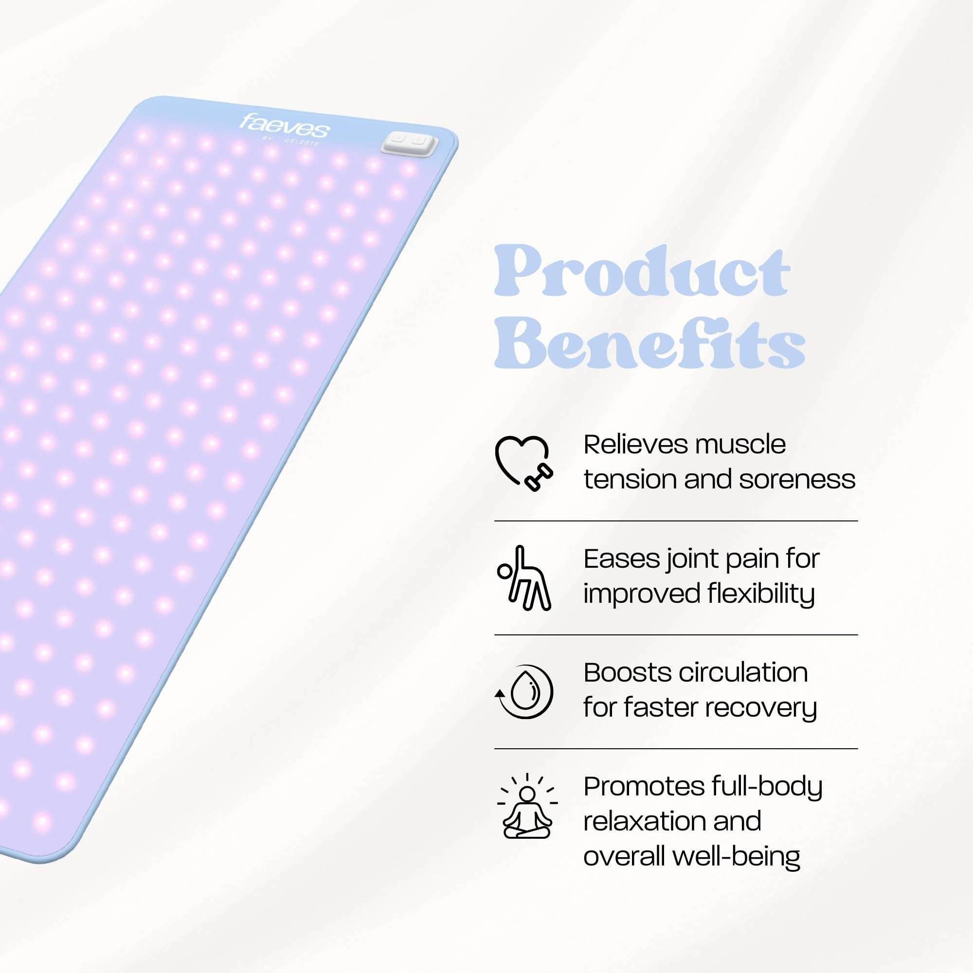Faeves By Céleste Revitalizing LED Yoga Mat, Built-In LED Lights, Support Muscle Recovery, Improves Skin Texture and Circulation, Red & Blue Light Pad - Image 2