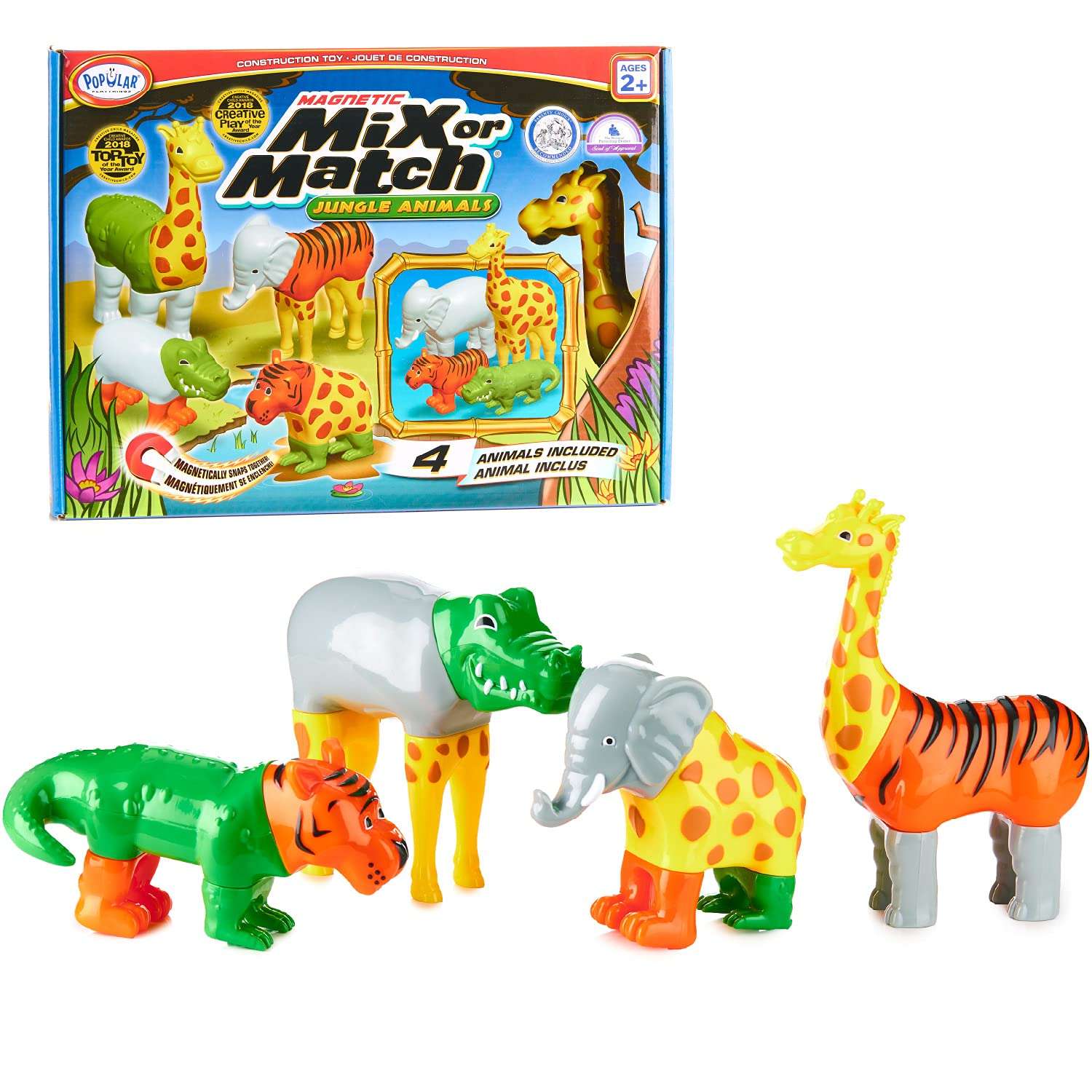 Magnetic Mix or Match Jungle Animals Toy Play Set, 16 Pieces - Image 1