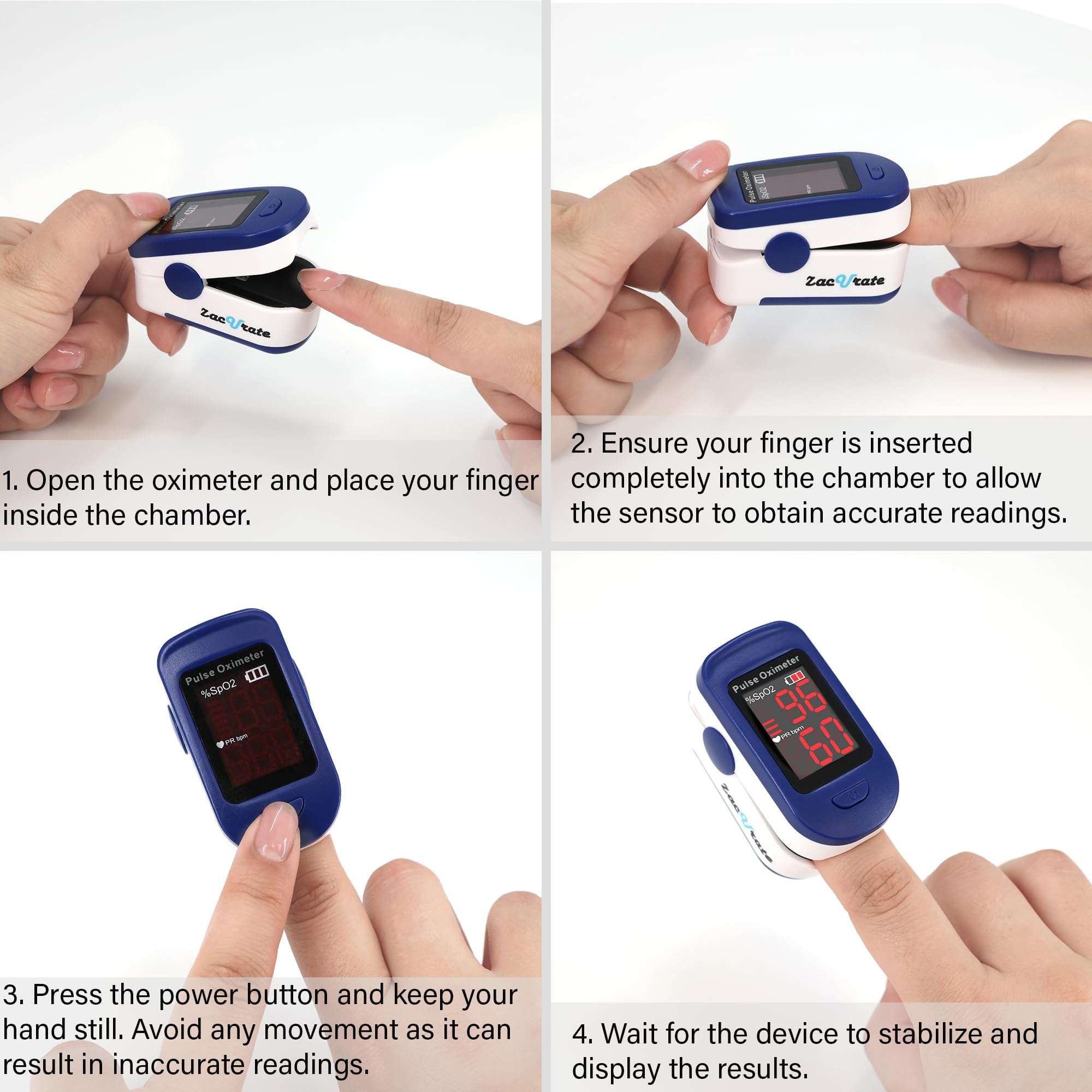 Zacurate 500BL Fingertip Pulse Oximeter Blood Oxygen Saturation Monitor with Batteries Included (Navy Blue) - Image 4