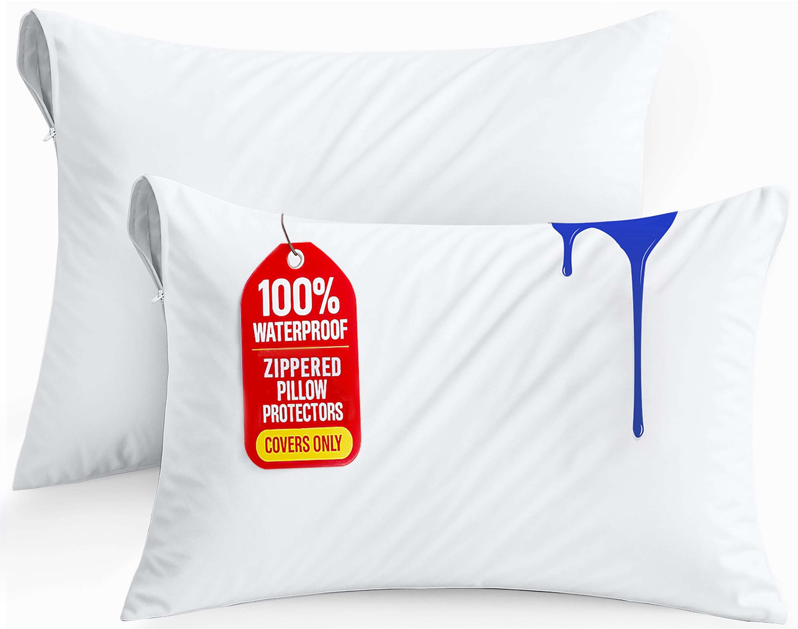 Utopia Bedding Waterproof Pillow Protectors Zippered Queen Size (2 Pack, White), Zippered Pillowcases, Bed Bug Proof Pillow Encasement Covers 20 x 28 Inches - Image 1