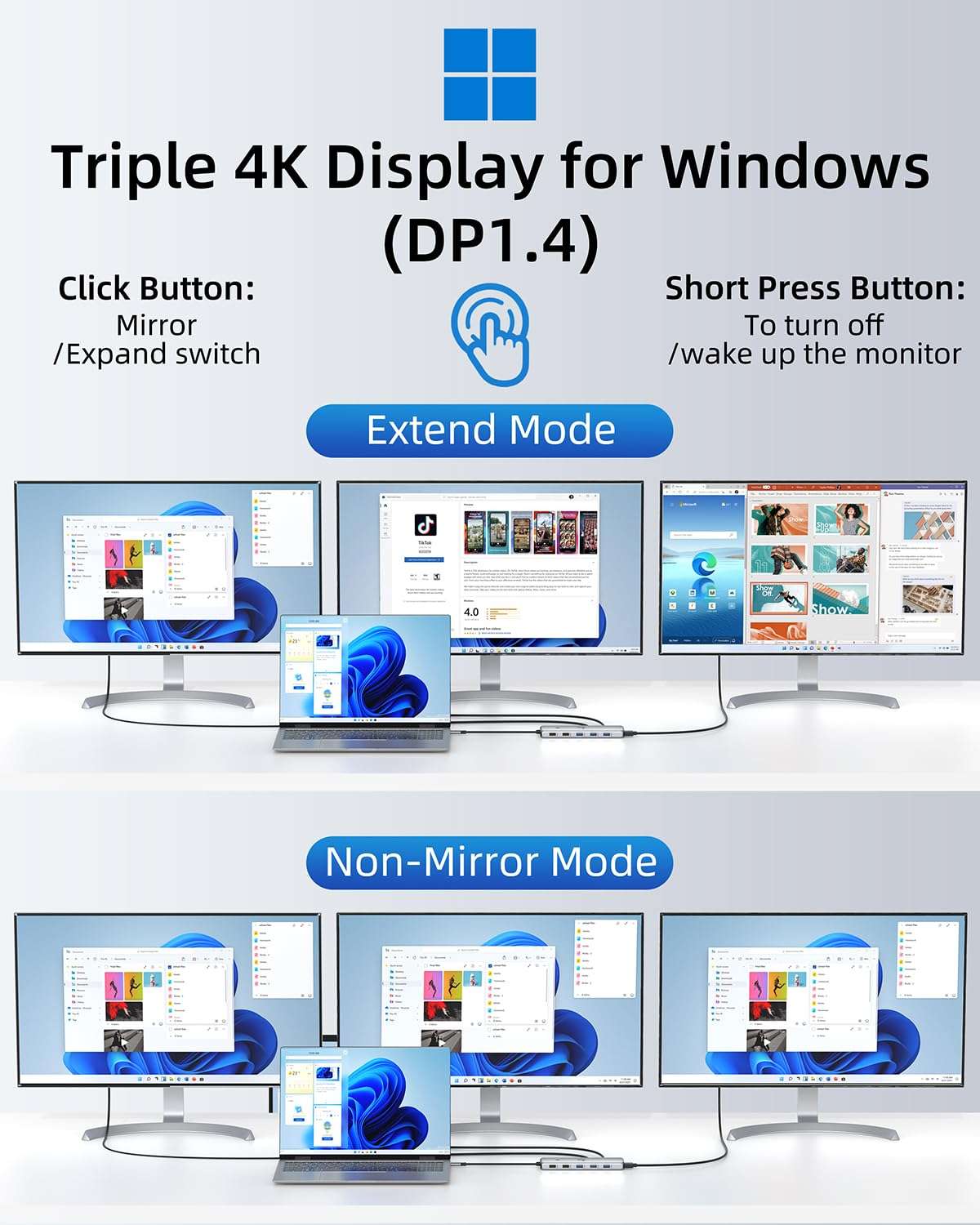 13 in 1 USB C Docking Station - Dual Monitor, Triple Display, 8 USB C/A Ports, Ethernet, Audio - LIONWEI USB C Hub for MacBook,Dell,HP,Lenovo,Surface - Image 3