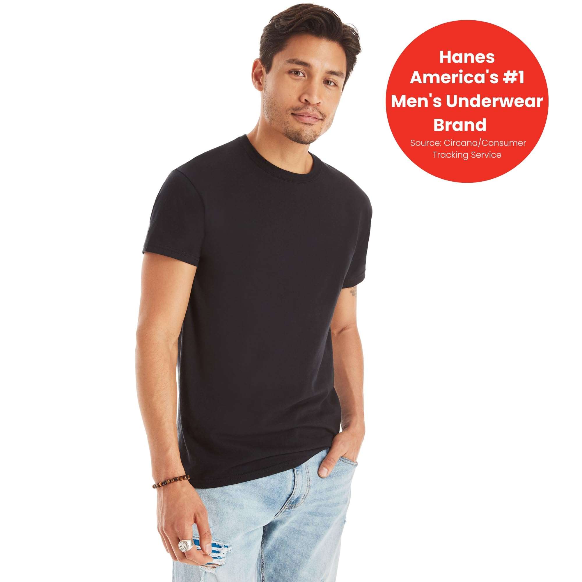 Hanes Packs, Stay-Tucked Soft Cotton, Best Undershirts for Men, White/Black/Asstd Multipacks - Image 2