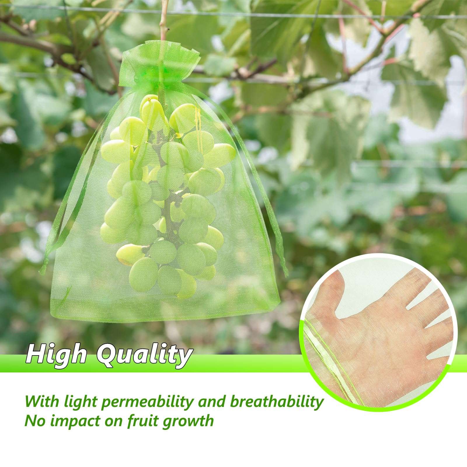 GWHOLE 50pcs 6x8 Inch Fruit Protection Bags, Fruit Cover Mesh Bags with Drawstring Fruit Tree Netting for Grape Melon Veggies Garden - Image 3