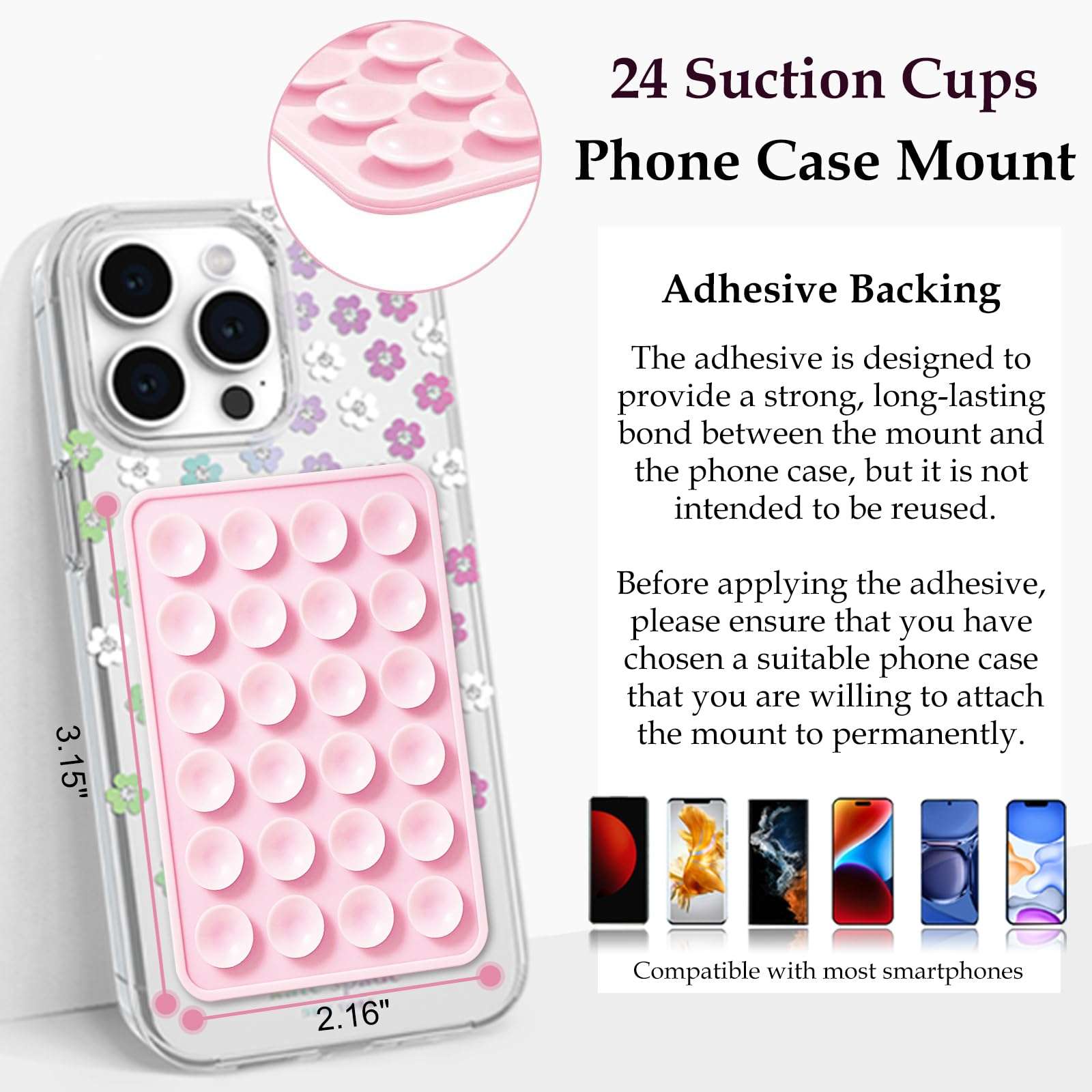 LvShuLiangPin Anteel Silicone Suction Phone Case Mount, Silicon Adhesive Phone Accessory for Smartphones, Hands-Free Mirror Shower Phone Holder for Selfies, Tiktok Videos (Rose) - Image 6