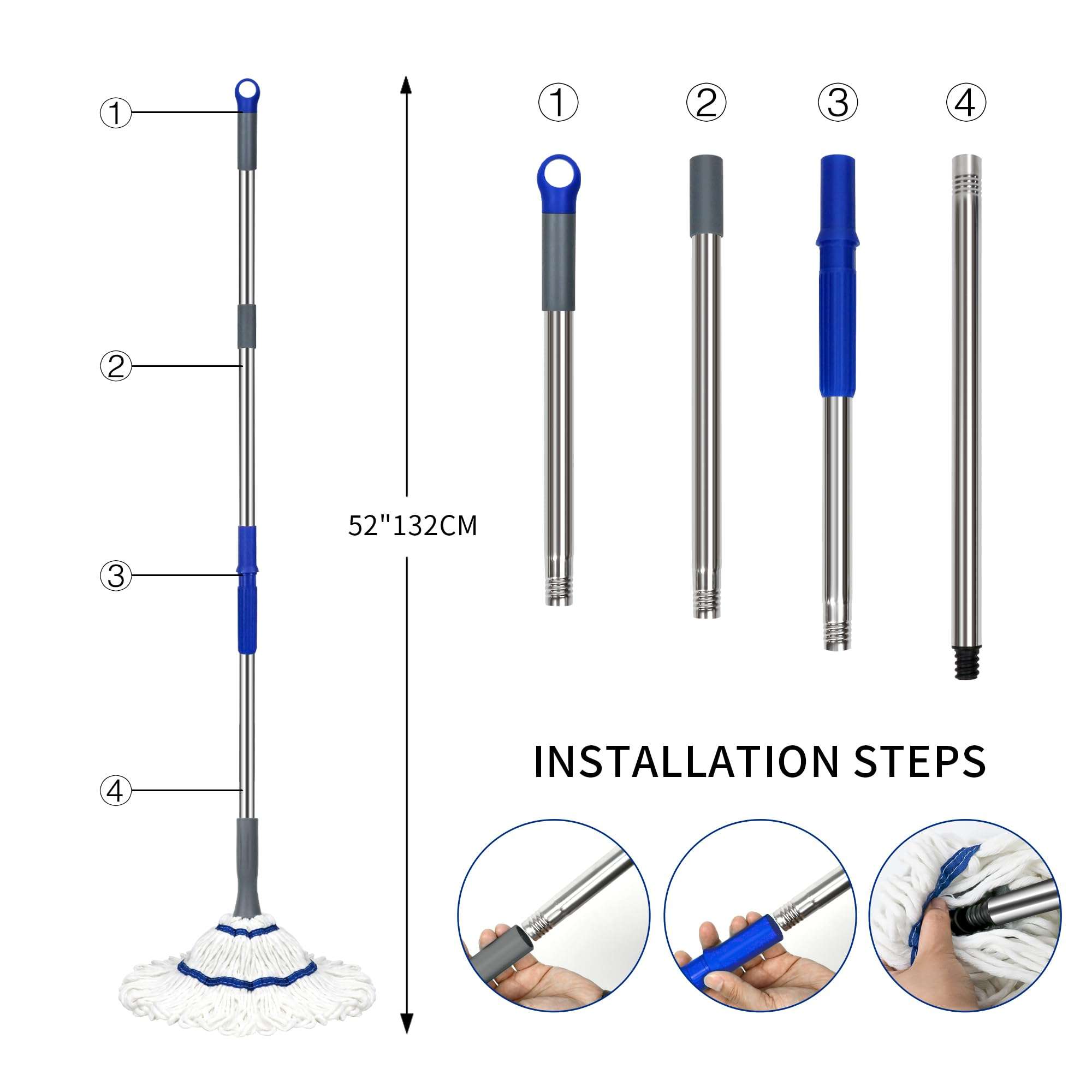 Silkyhose Self-Wringing Twist Mop Cotton Rotating Dry & Wet Mops with 2 Reusable Heads for Floor Cleaning Kitchen Bathroom Hardwood Vinyl Tile Laminate Household Office (White Style 2) - Image 3