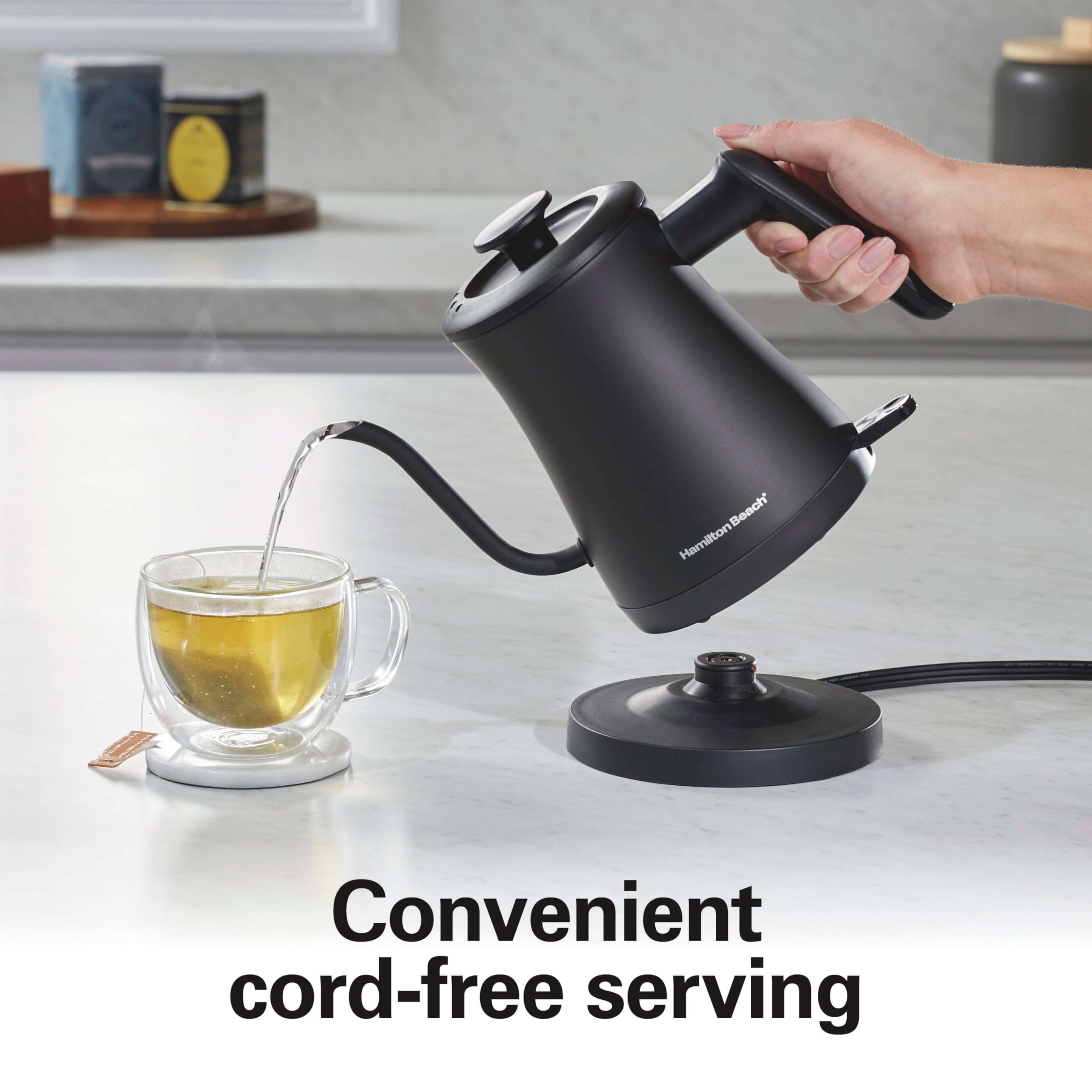 Hamilton Beach Compact 20 oz. / 0.6 Liter Gooseneck Electric Kettle for Boiling Water, Pour Over Coffee, Tea, Ultra Fast Heating With 1200 Watts, Stainless Steel BPA-Free Interior, Black (41045) - Image 8