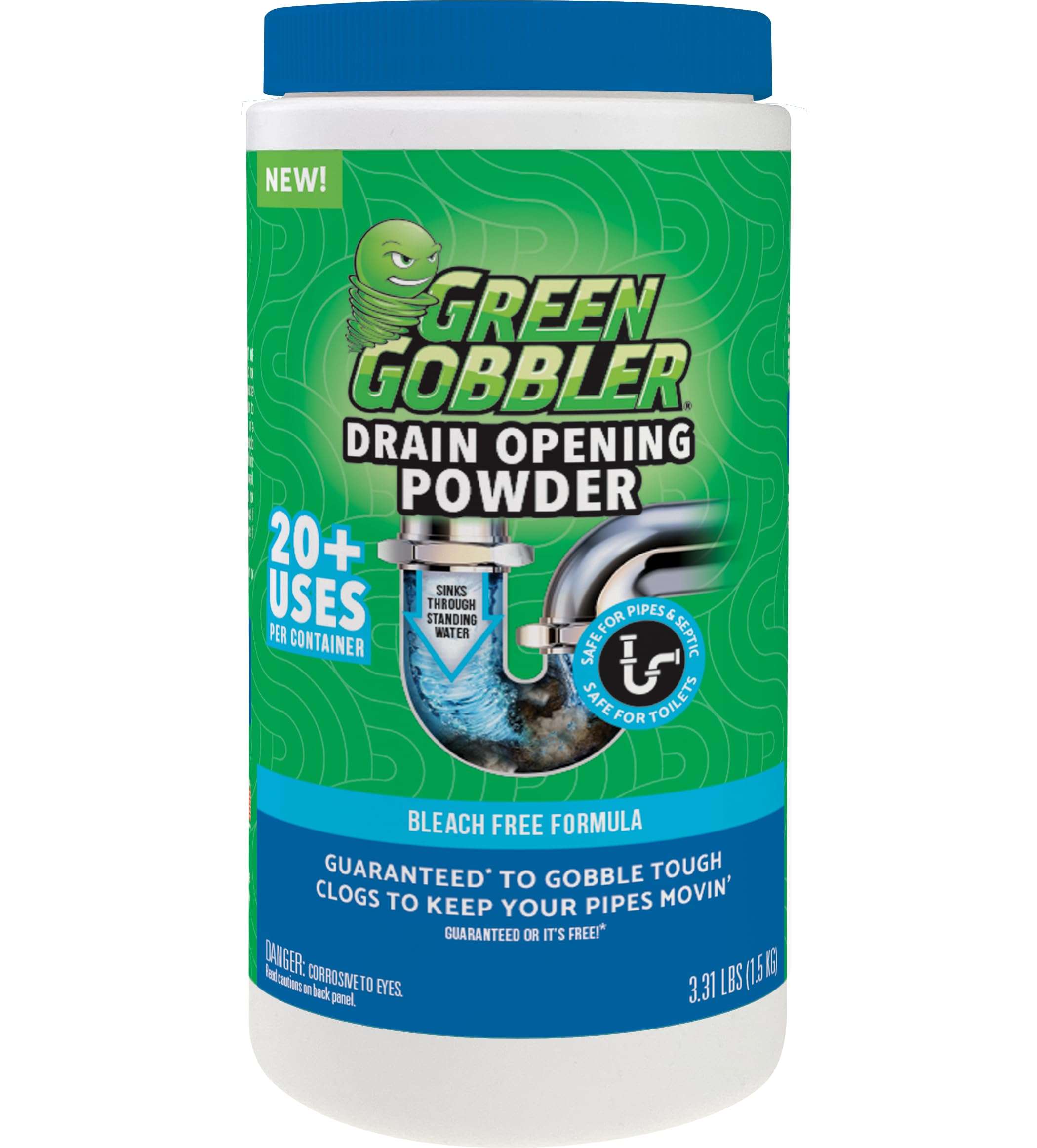 Green Gobbler Drain Clog Remover & Drain Cleaner Powder, 20+ Treatments, Maintenance Breaks Down Grease, Paper, Fat & Oil, Septic Safe - Image 1