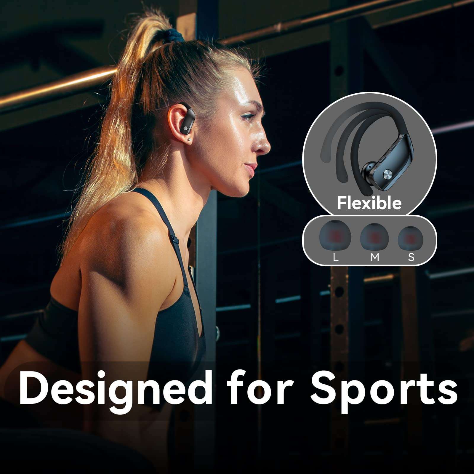 bmani Ear Buds Wireless Earbuds Bluetooth Headphones with 80H Playtime LED Display Case, Over-Ear Hook with Mic, Stereo Sound, Easy Button Controls, Sports Earphones for Running Workout Gym Black - Image 6