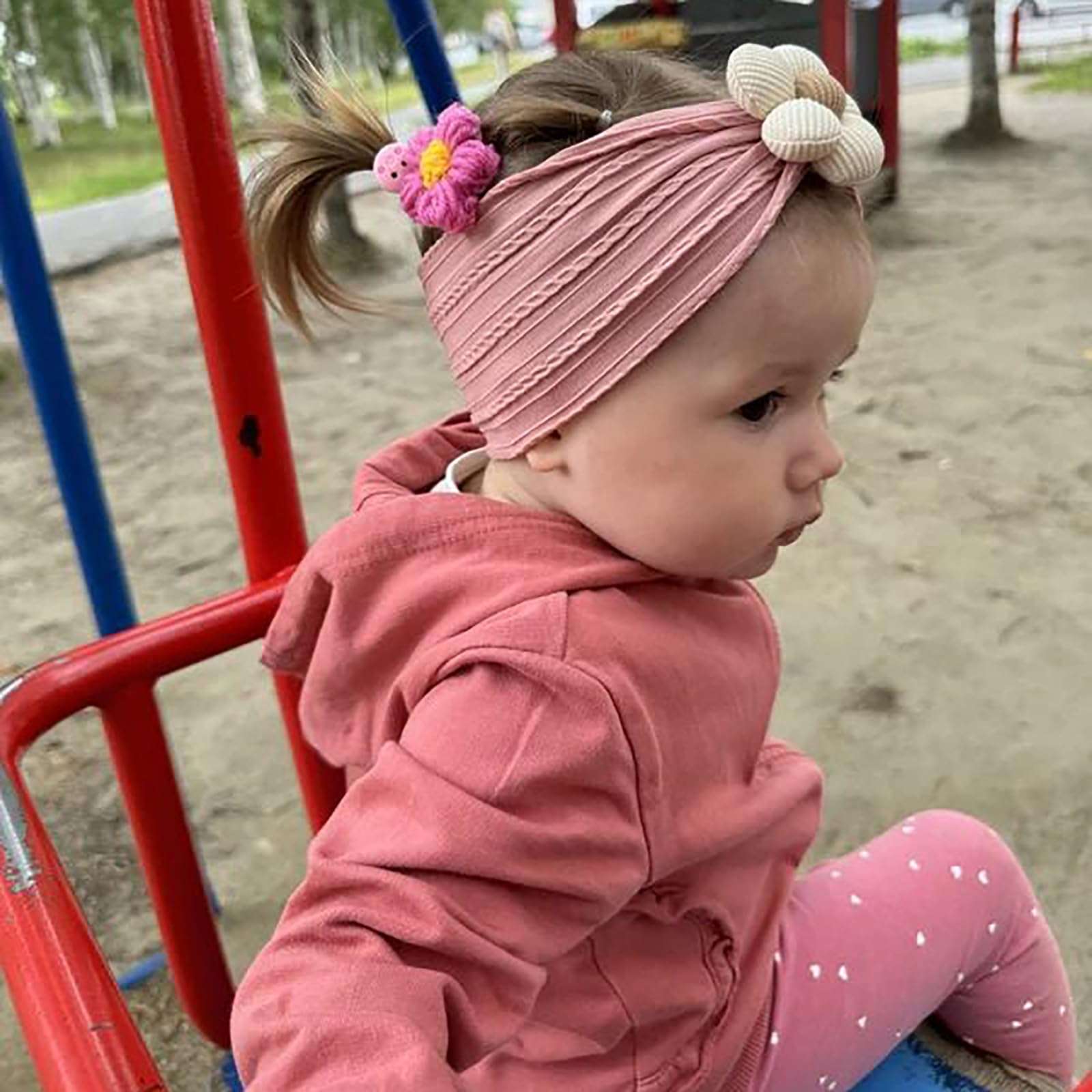 MIUXUESO 3 Pcs Baby Flower Headbands Baby Girls Nylon Headband Soft Hairbands Hair Accessories for Newborn Infant Toddler Kids (Beige Pink Khaki) - Image 2