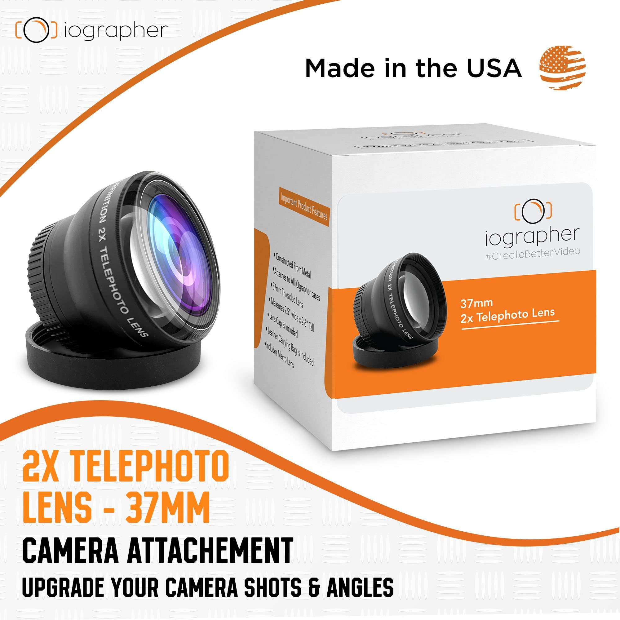 iOgrapher 37mm 2X Telephoto Zoom Lens, Lens Attachment Accessories for Smartphone & Tablet Upgrade to Professional Camera for Photography & High Definition Video Recording with Lens Cap & Leather Case - Image 2