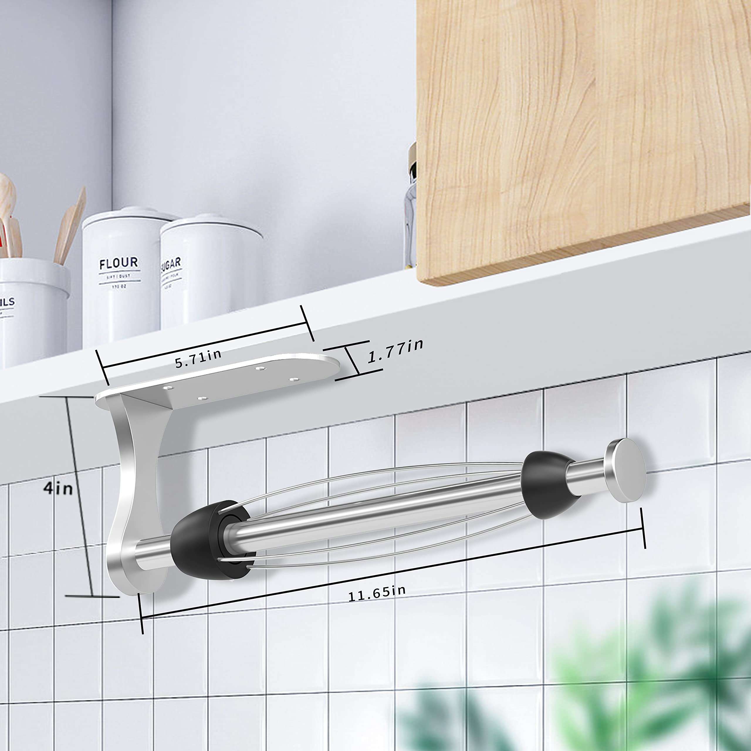 Paper Towel Holder Under Cabinet, One-Handed Tear, Wall Mount, Adhesive, Silver, Paper Roll Holder with Ratchet Mechanism for Kitchen Bathroom Farmhouse Essentials Decor Accessories - Image 3