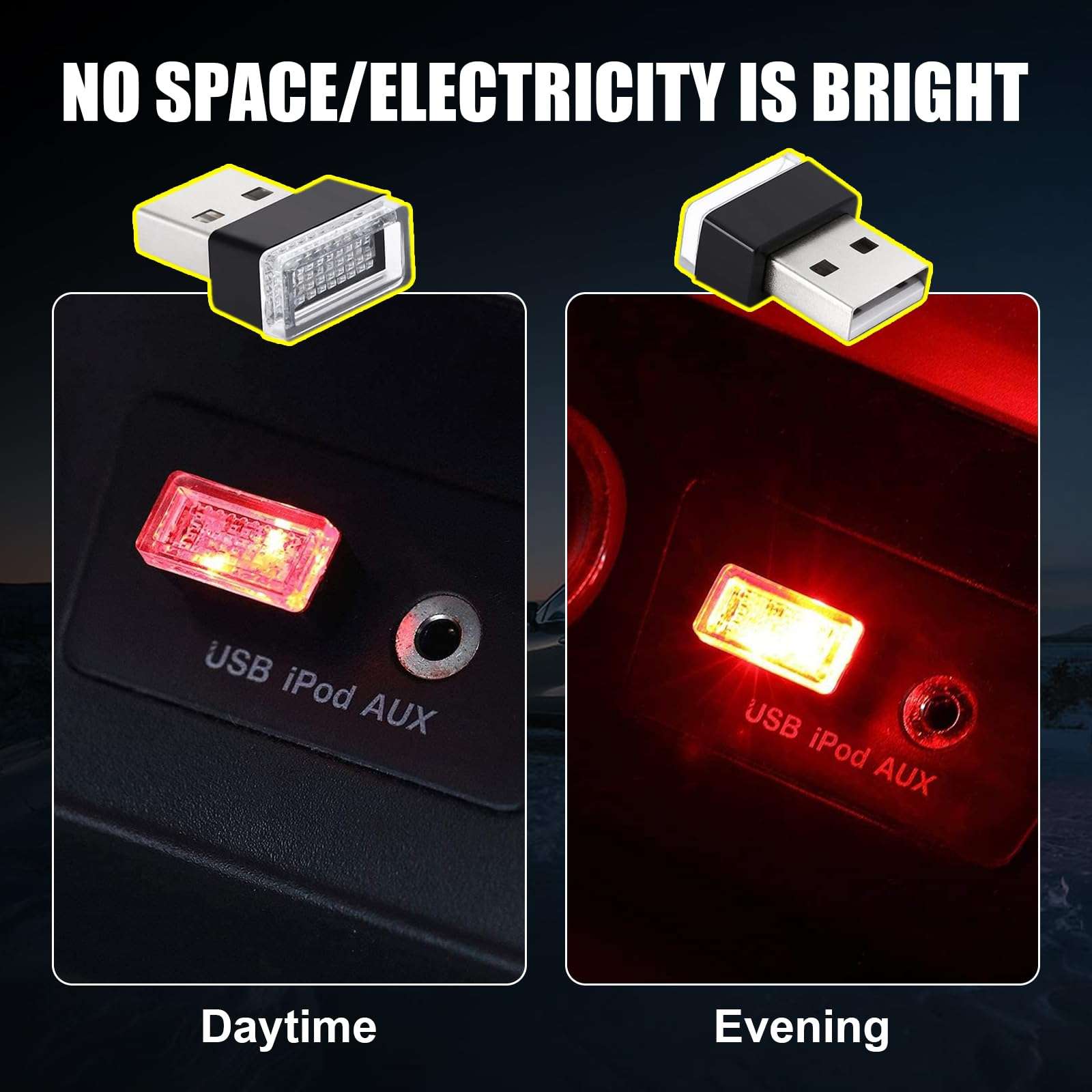 Ziciner 4 PCS USB LED Car Interior Atmosphere Lamp, Portable Mini LED Night Light, Plug-in USB Interface Trunk Ambient Lighting Kit, Universal Interior Accessories (Red+Purple) - Image 4