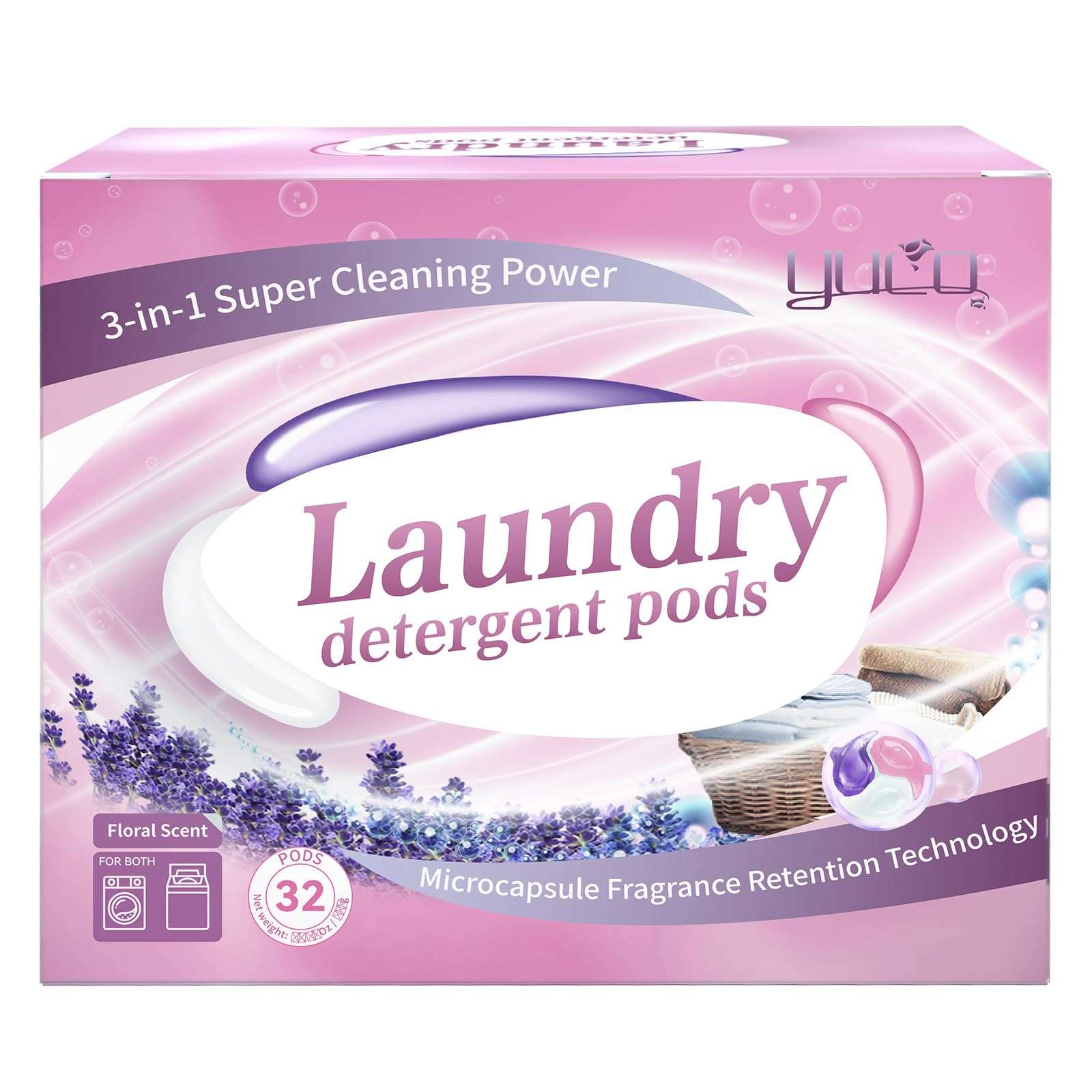 YUCO Pods Laundry Detergent Hypoallergenic, 3IN1 Super Cleaning Power, Microcapsule Fragrance Retention Technology (Floral Scent,1 Box of 32 Pod,Net 15g/pod,Net 480g) - Image 1