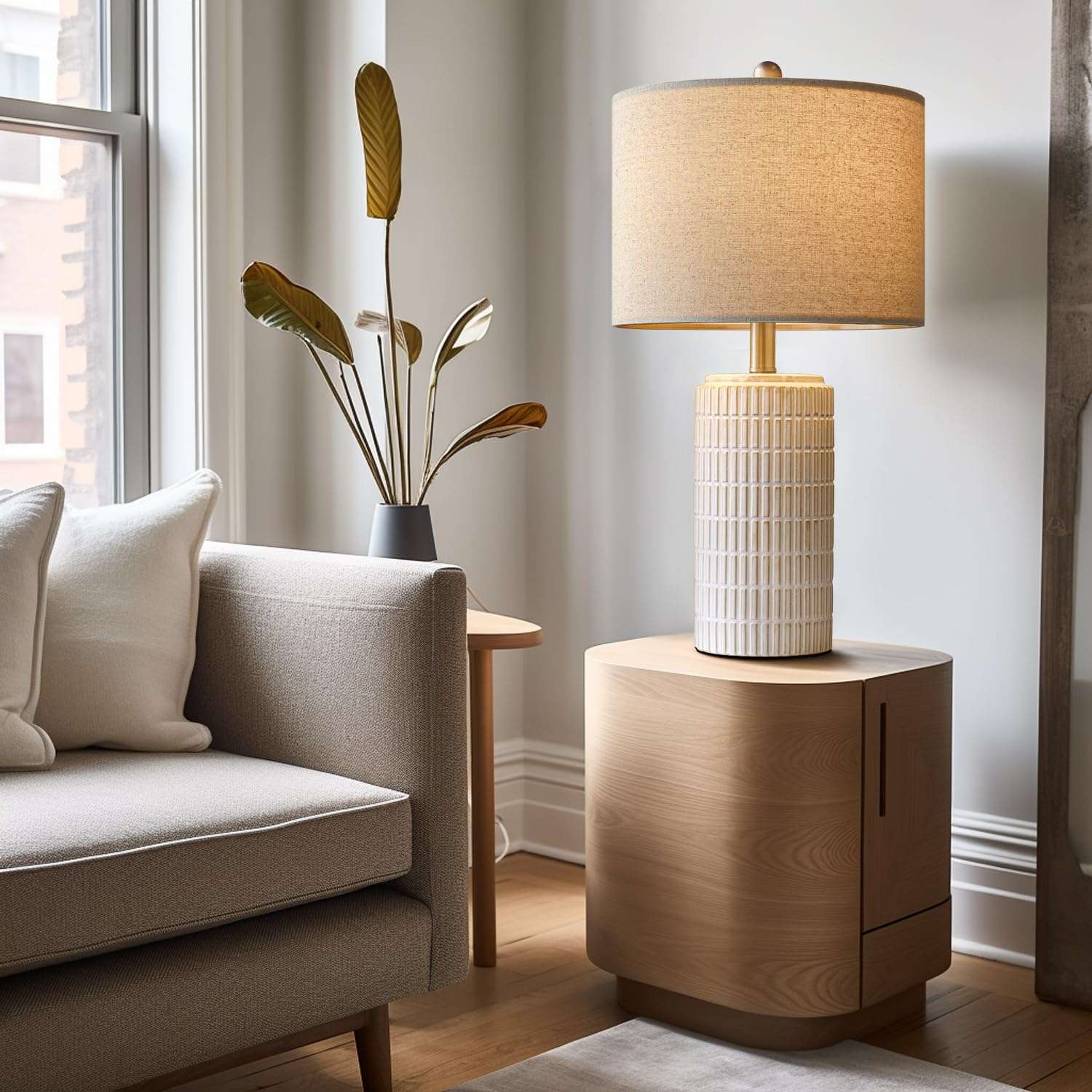 PoKat 23" Modern Ceramic Table Lamp Set of 2 for Living Room White Desk Lamps for Bedroom Farmhouse Bedside Nightstand Bedside Lamp End Table Lamps Beige - Image 5
