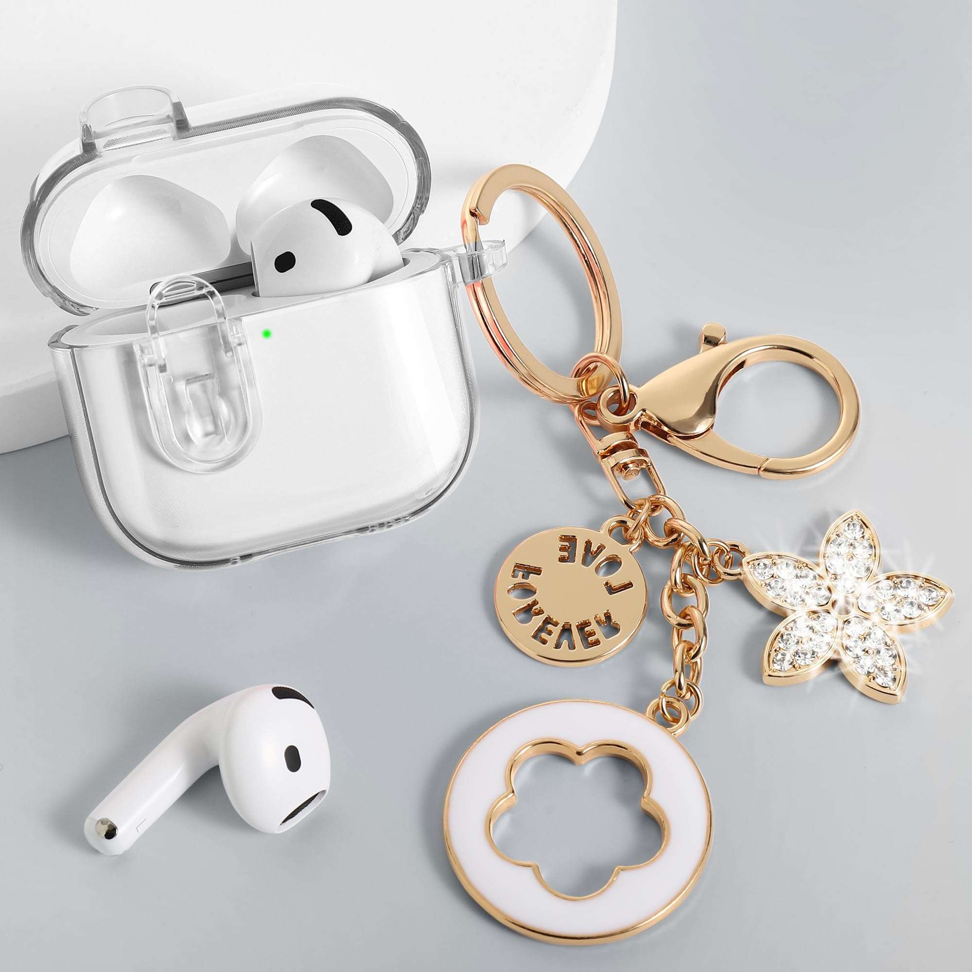Clear Case with Safety Lock for Apple Airpods 4 (2024) | Compatible with iPods 4th Generation | Soft TPU Transparency | Women/Girl Design | Bling Keychain | Earbuds Protection - Image 2